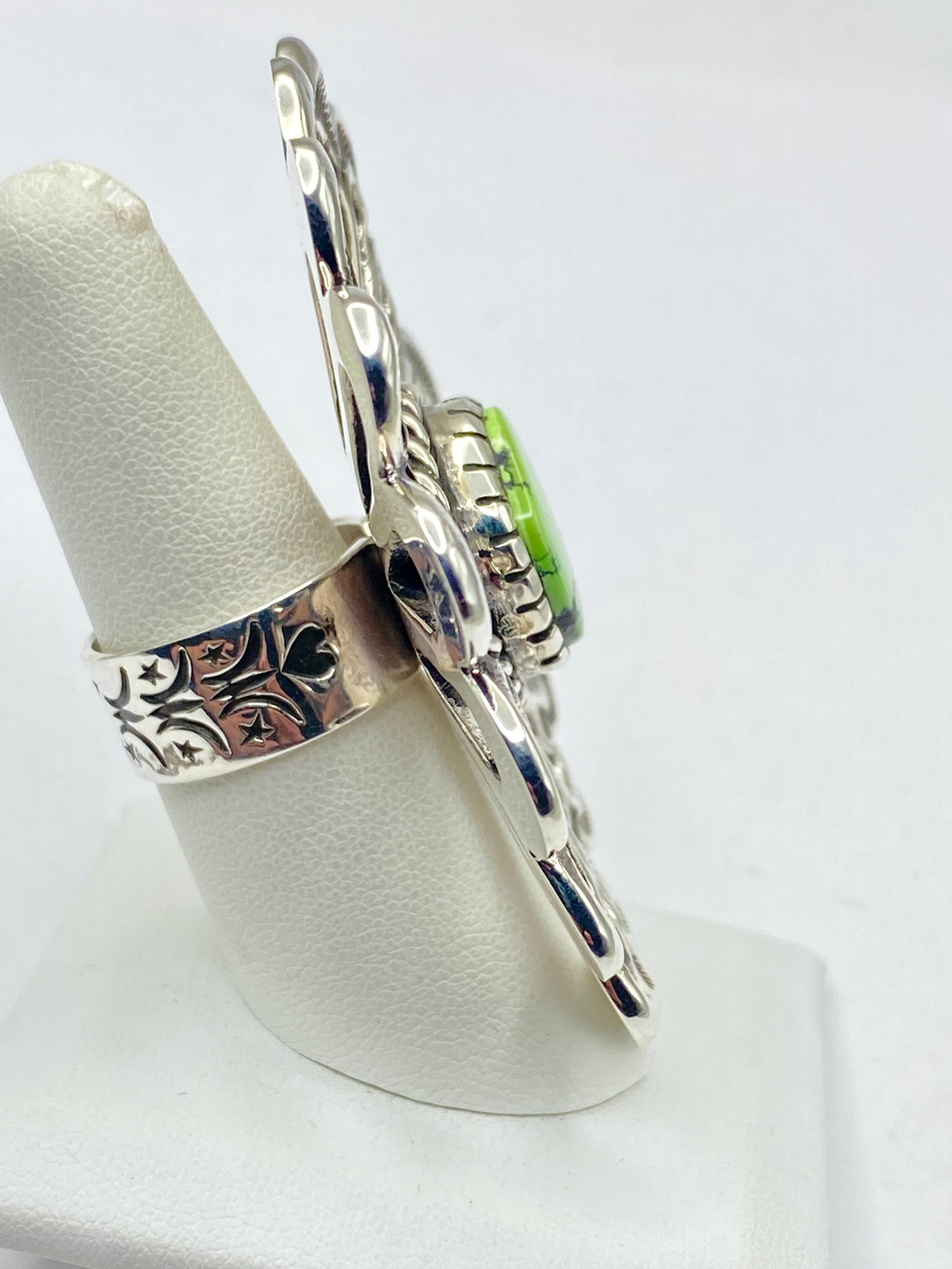Huge Sterling Sand Cast Ring Size 8 Green Turquoise Daniel John Navajo New