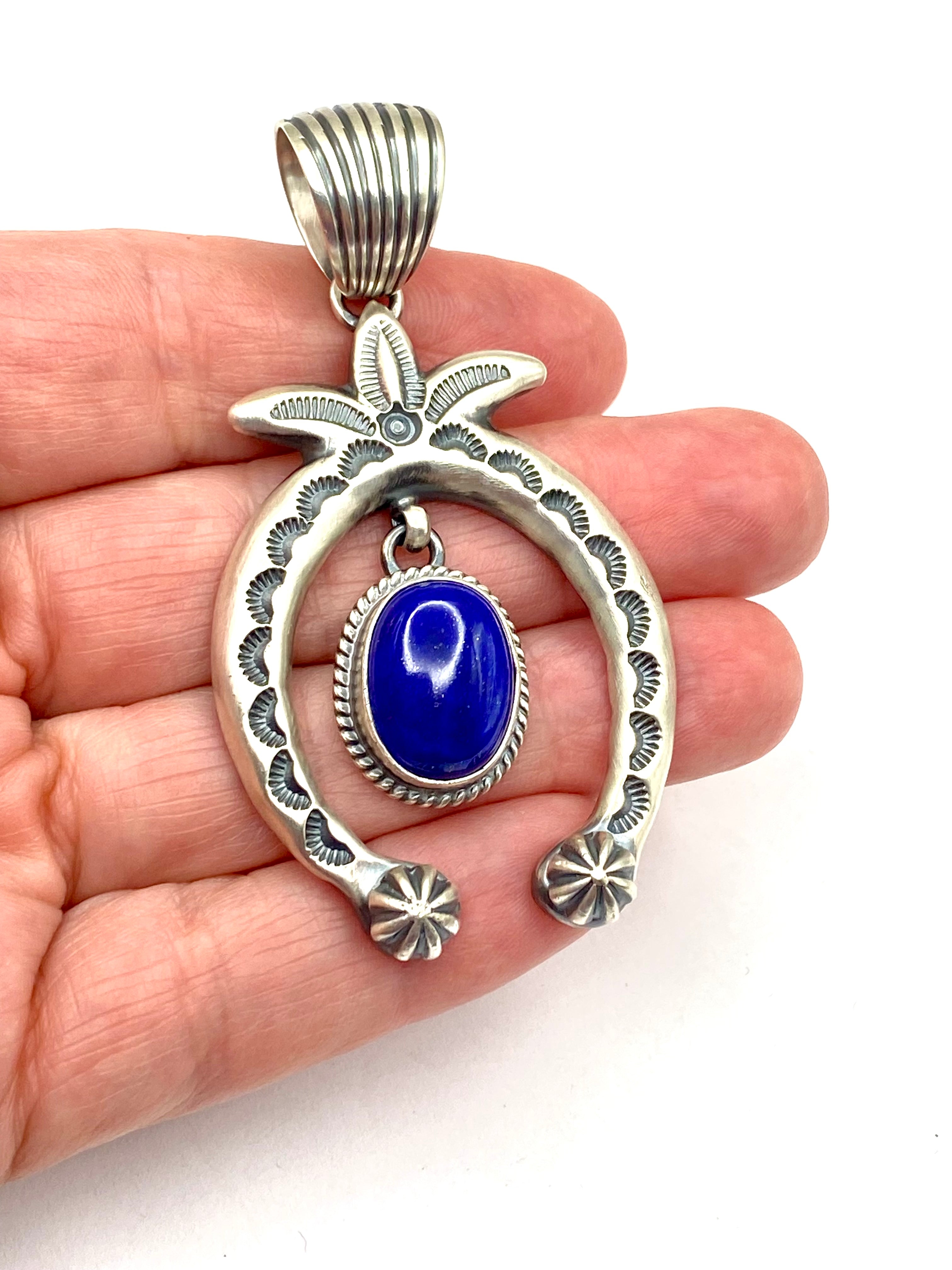 Heavy Gage Sterling Naja Pendant Lapis Dangle Large Bale Randy Boyd Navajo