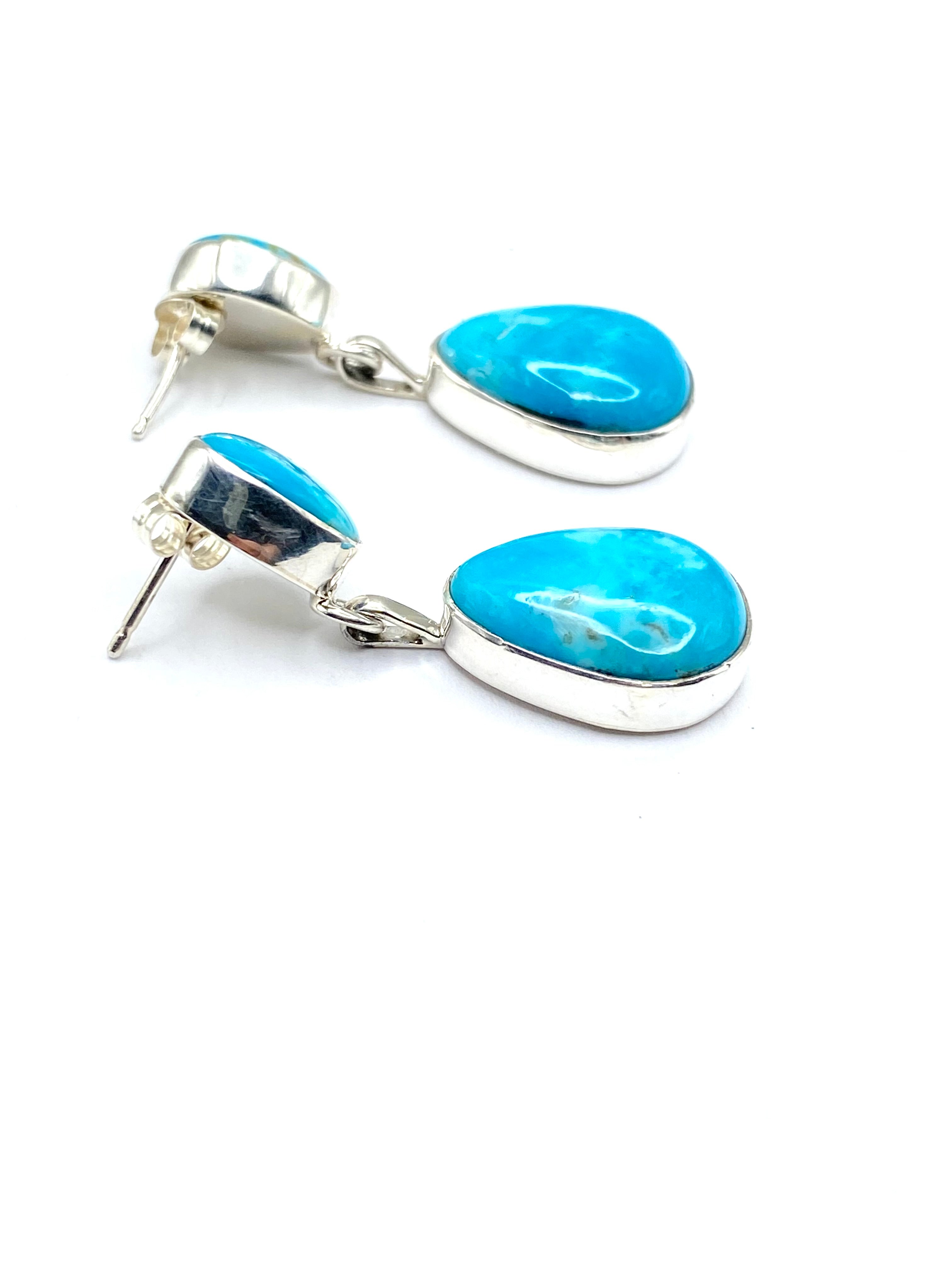 Sterling Silver Turquoise Drop Earrings Teardrop Dangle Shirley Henry Navajo