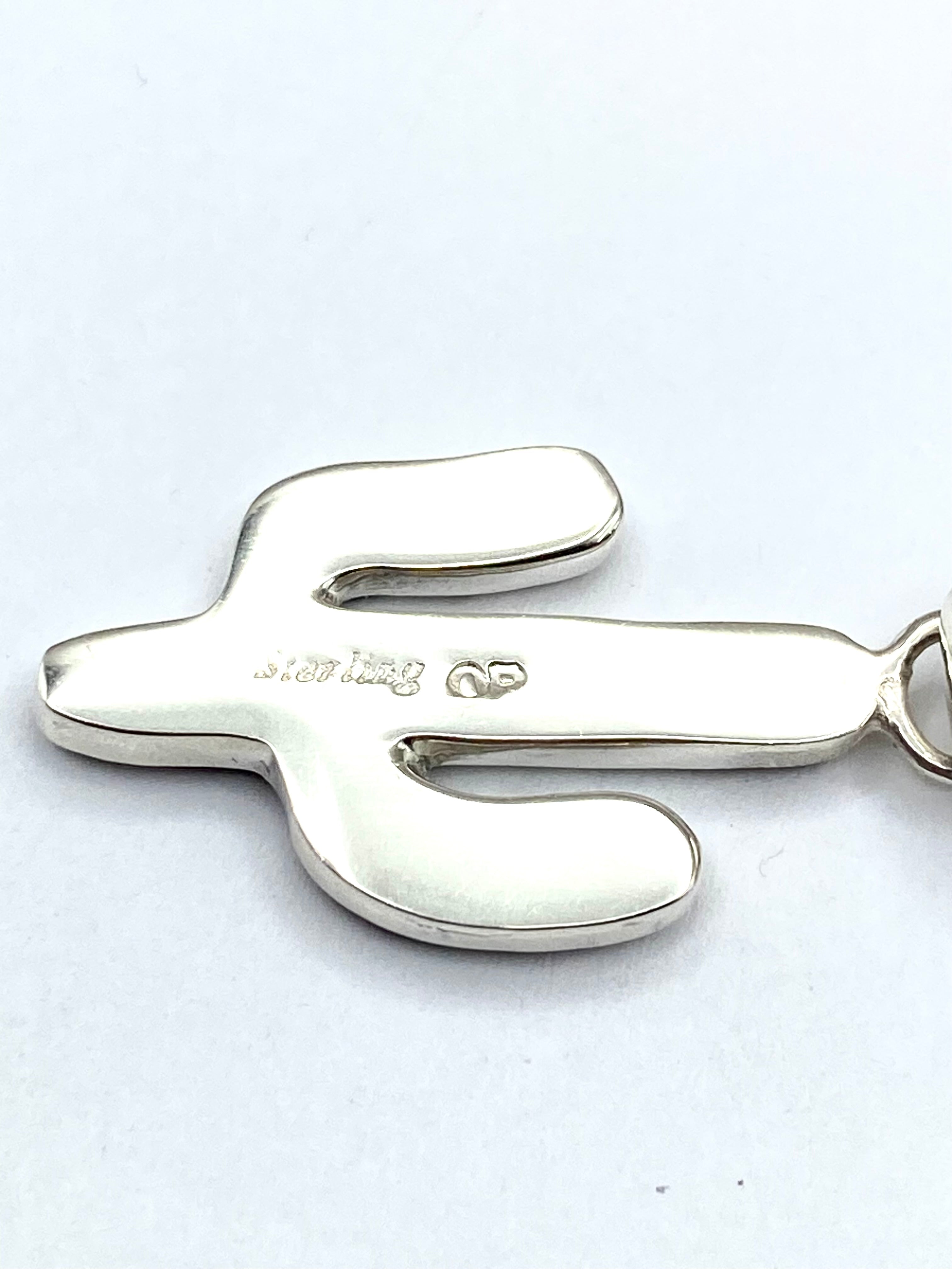 Petite Saguaro Pendant Sterling White Buffalo Opal Inlay Native American Signed