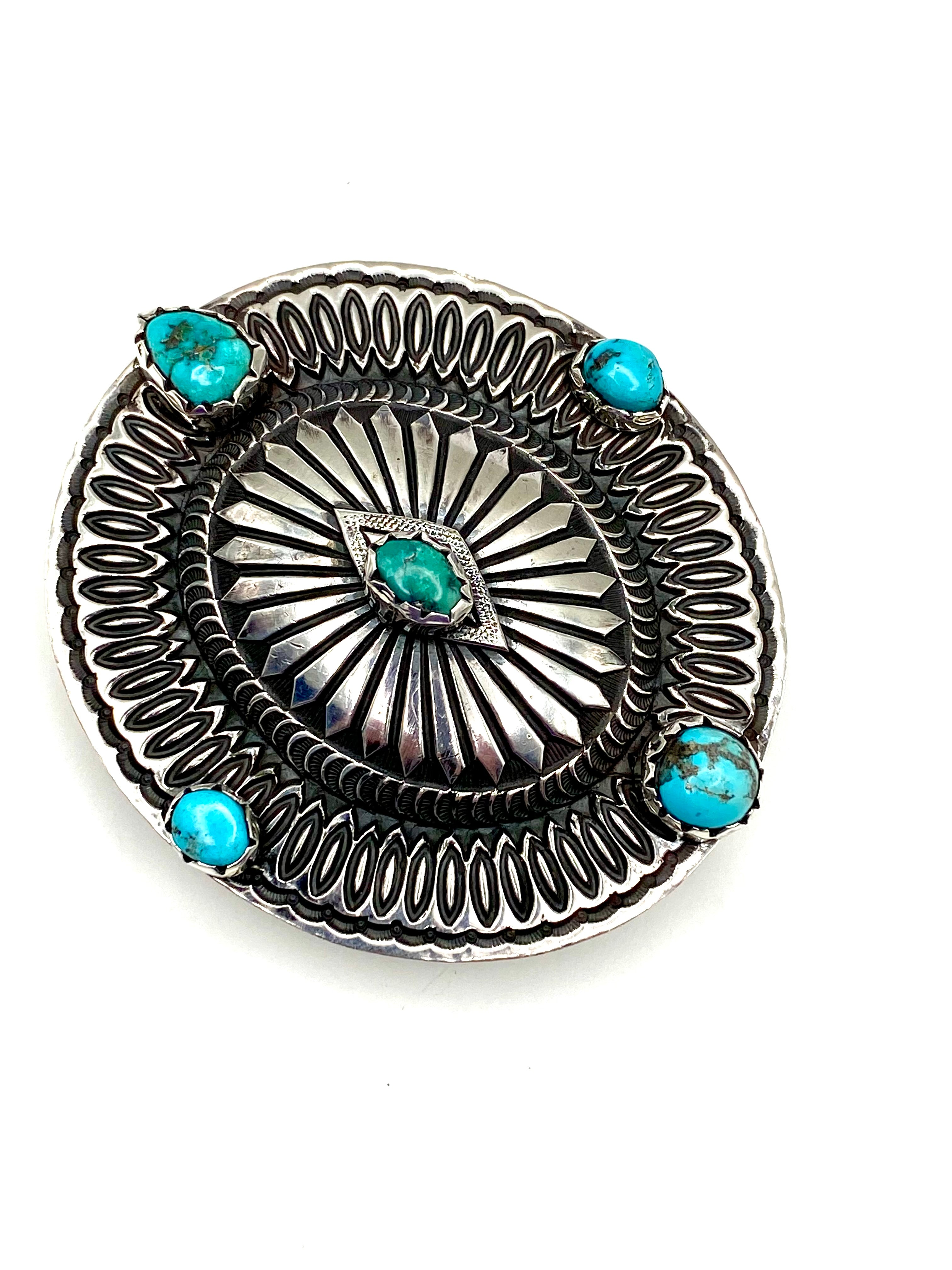 Heavy Gage Sterling Silver Oval Belt Buckle Turquoise Rick Martinez Navajo
