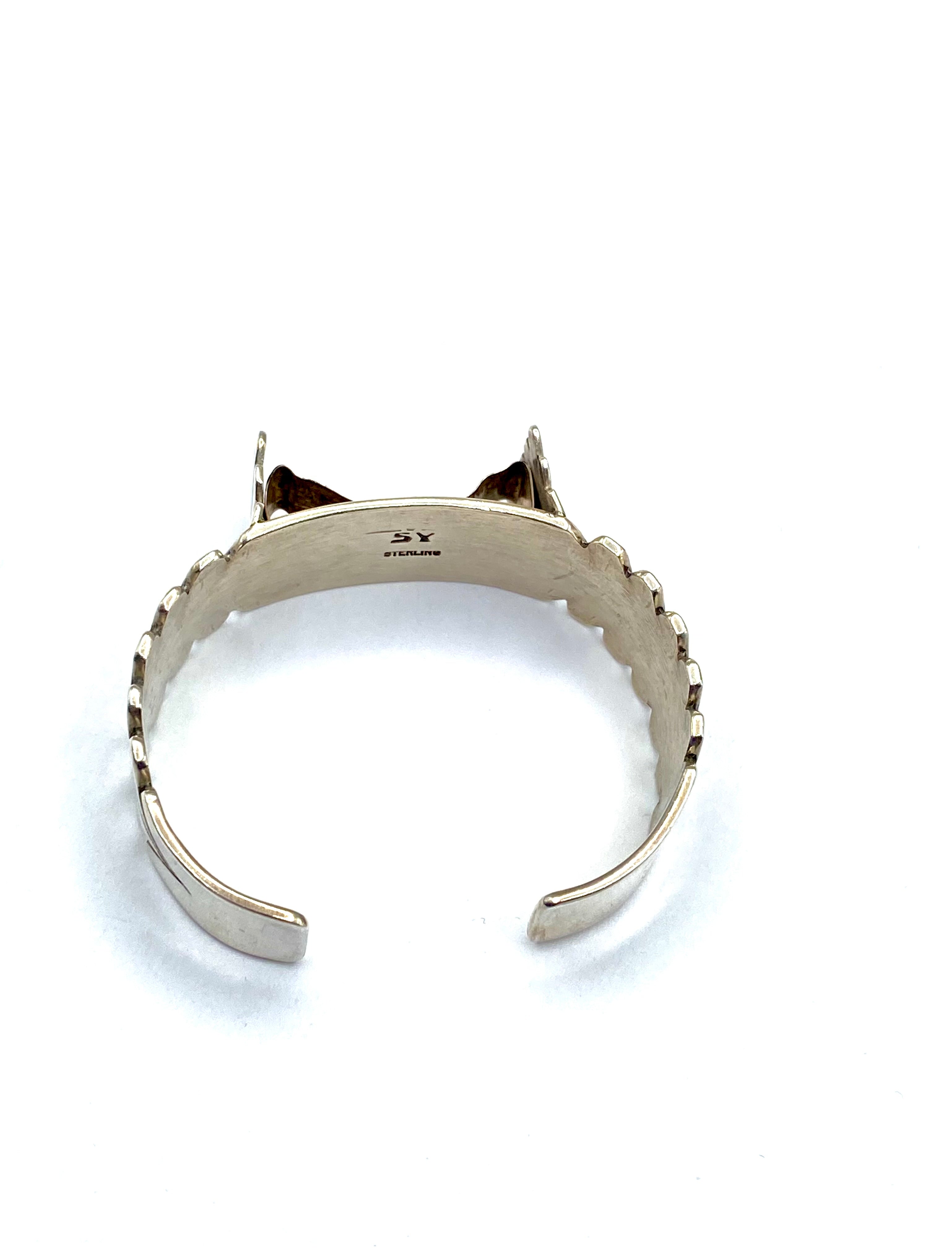 VTG Sterling Silver Cuff Watch Band Leaf Fan Stamp Work Navajo Steve Yellowhorse