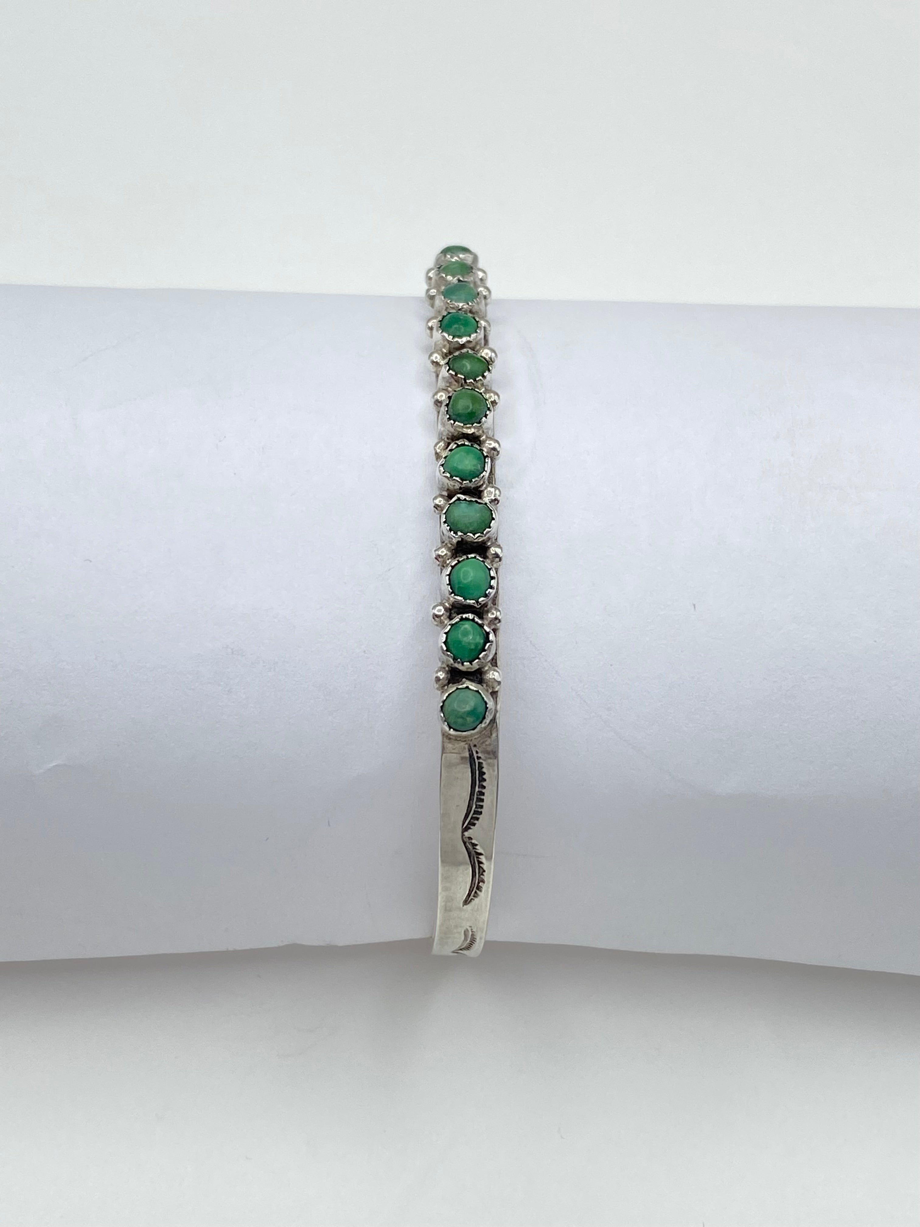 VTG Petite Sterling Cuff Green Turquoise Snake Eye Row Native American Handmade