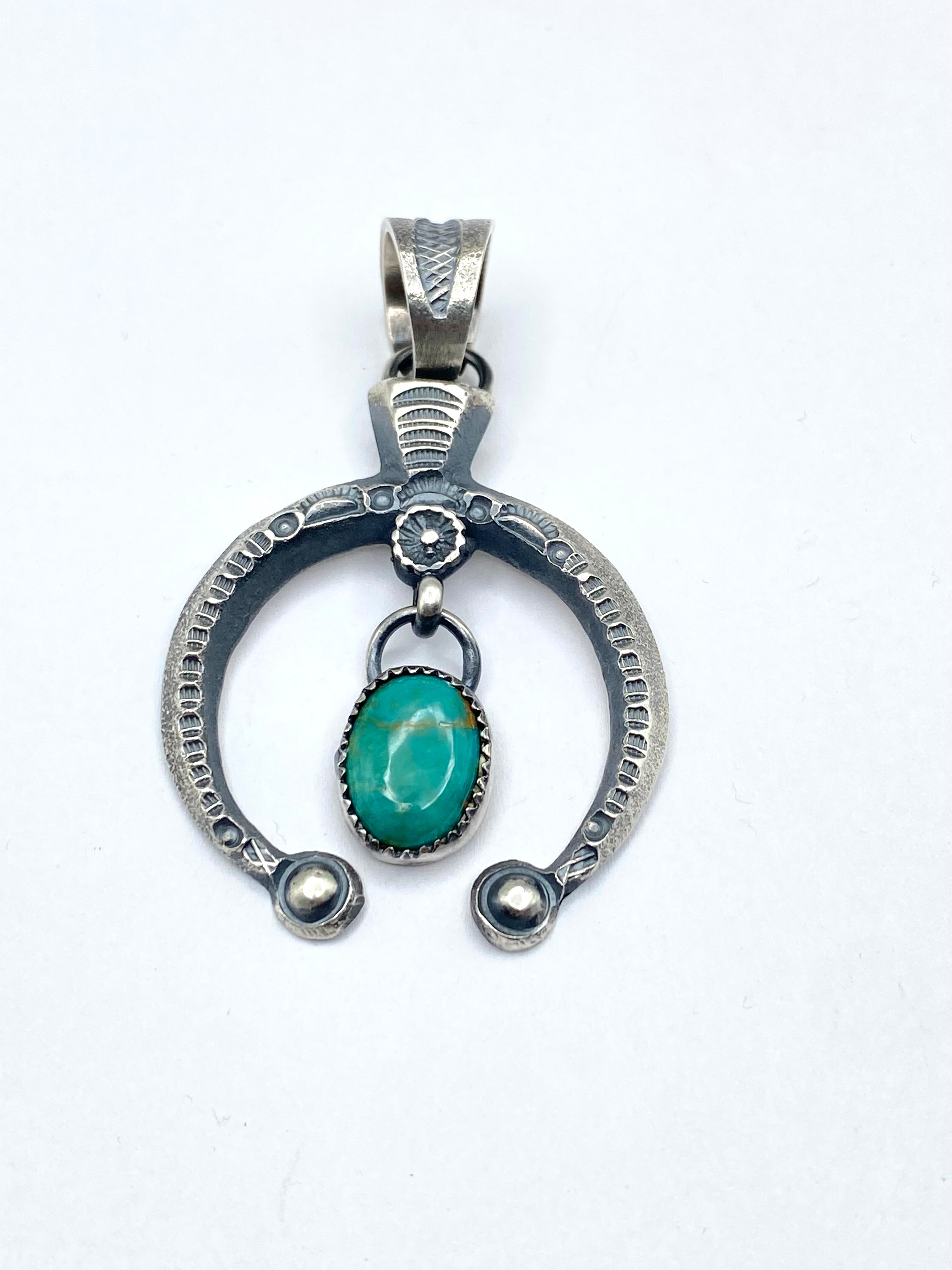 Tufa Cast Sterling Naja Pendant Green Turquoise Dangle Native American Signed