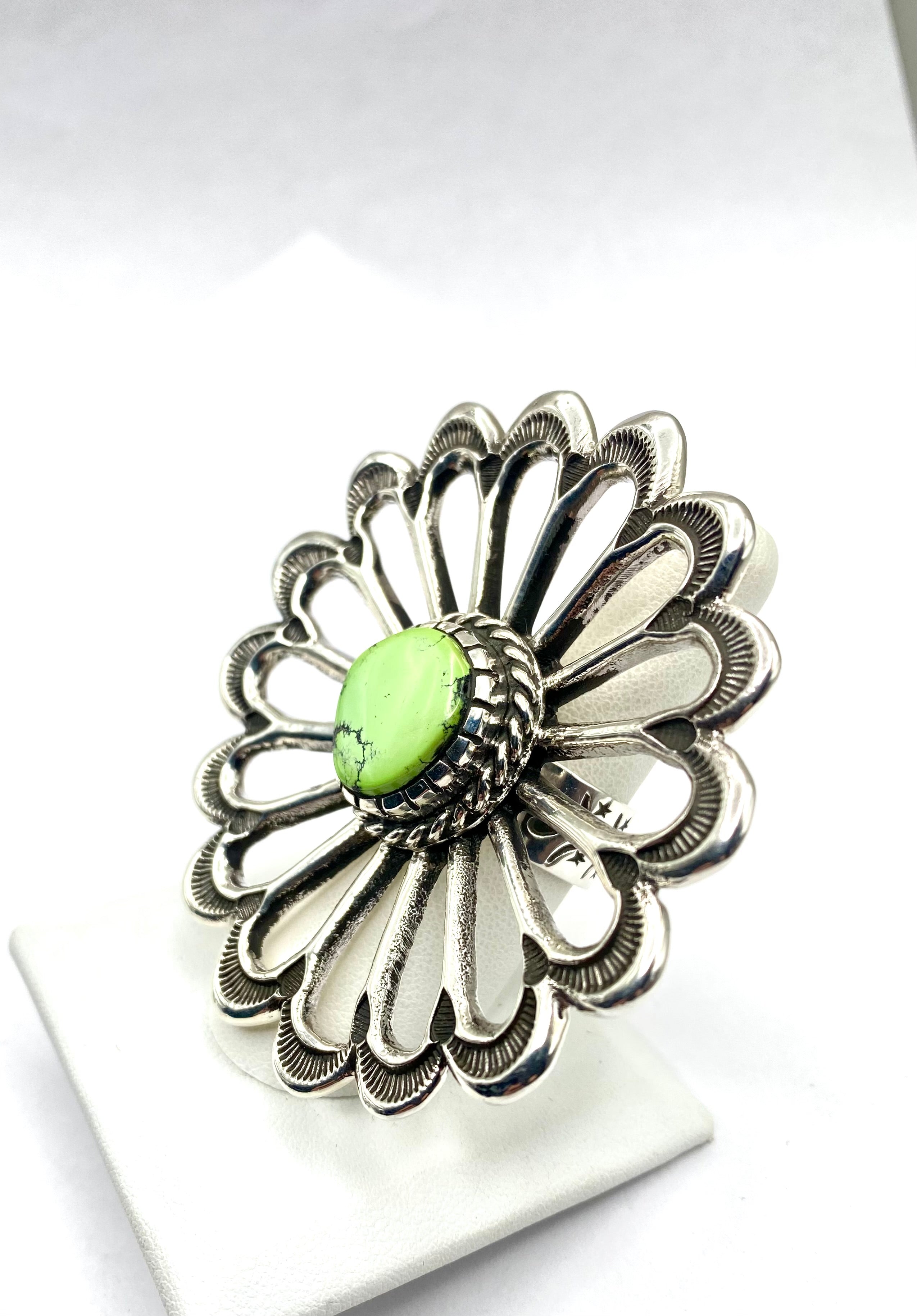Huge Sterling Sand Cast Ring Size 8 Green Turquoise Daniel John Navajo New