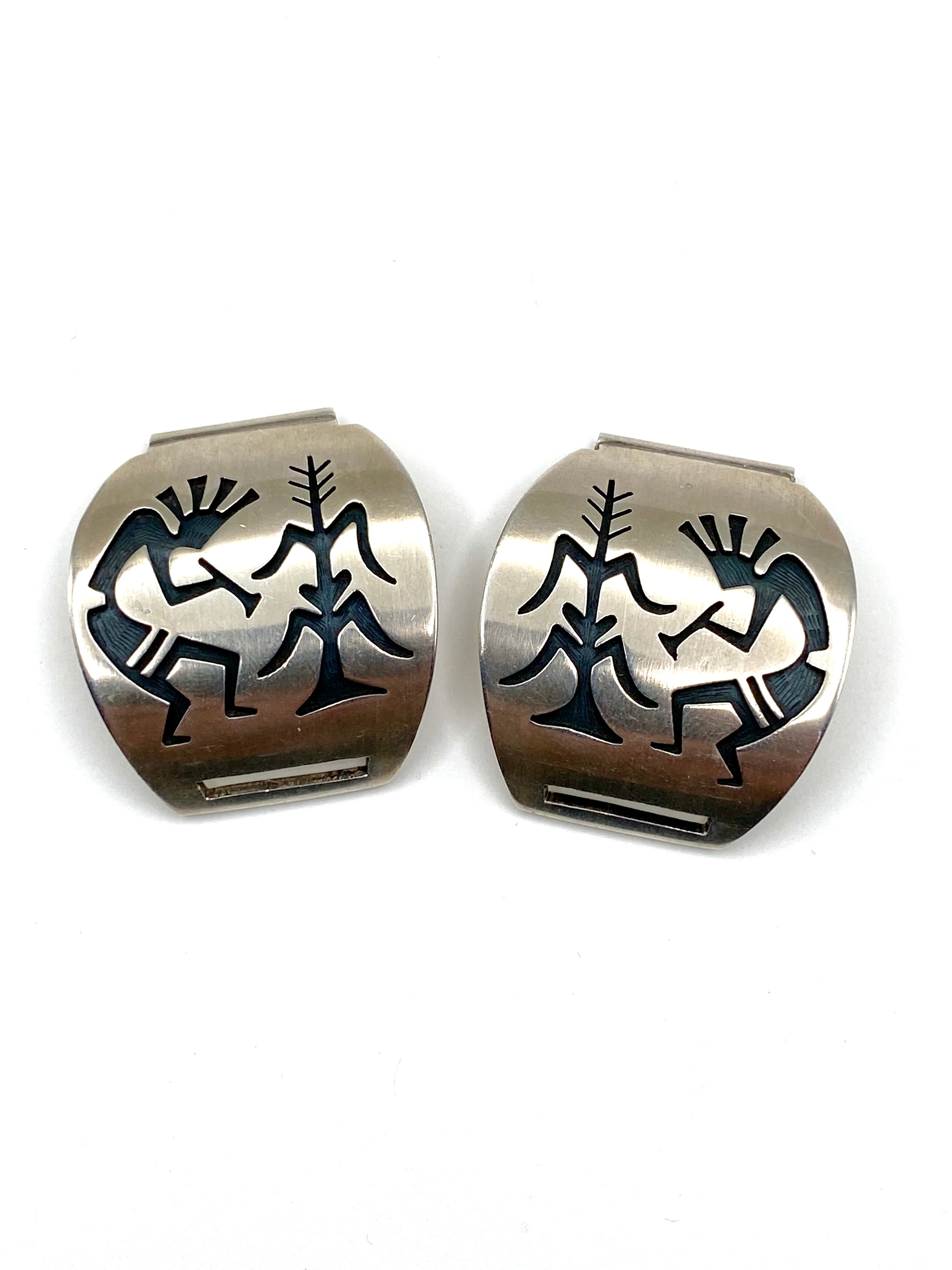VTG Sterling Silver Overlay Watch Tips Heavy Gage Kokopelli Hopi Guild Artist