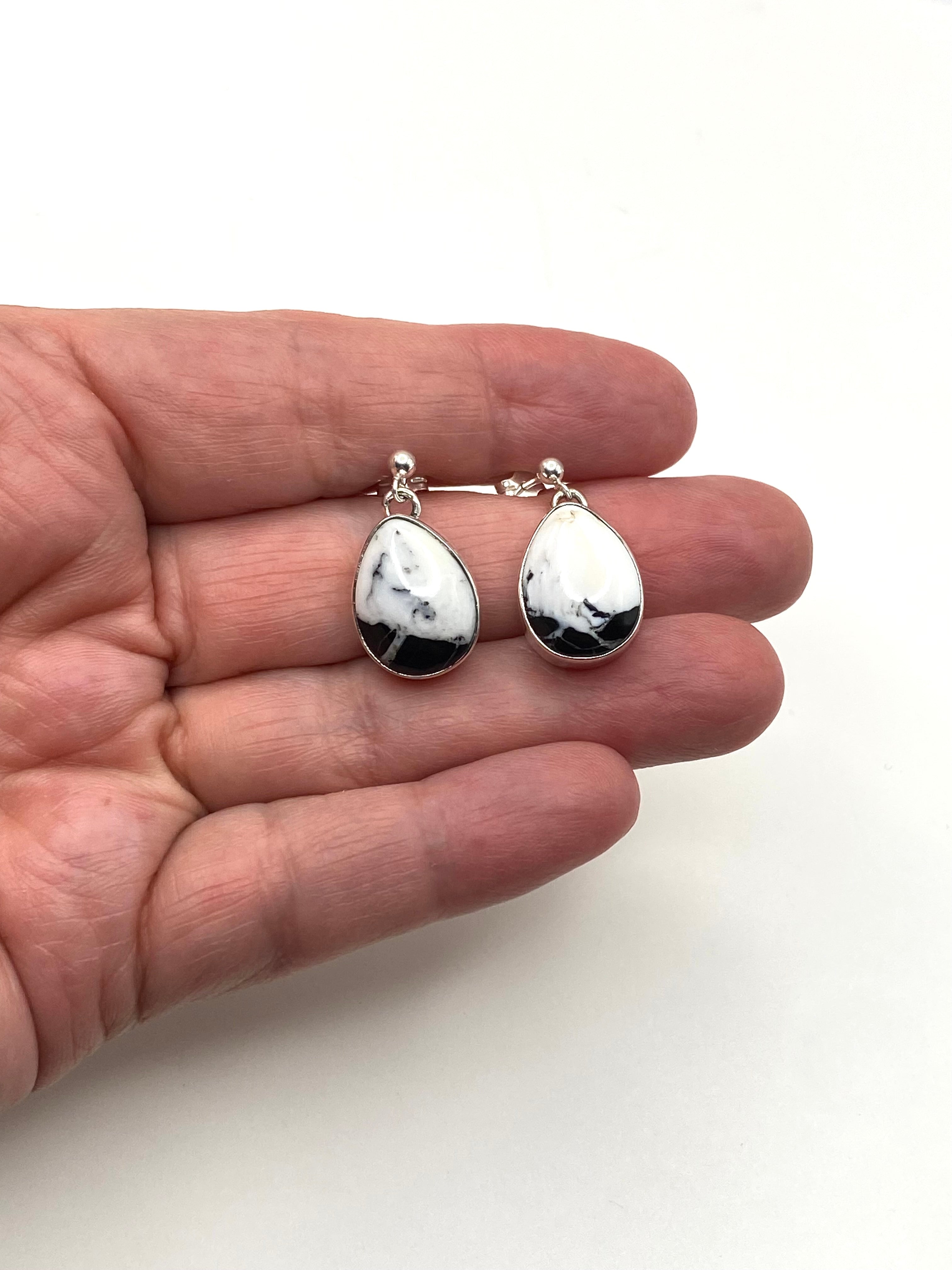 Sterling Teardrop White Buffalo Earrings Post Dangle Native American Signed