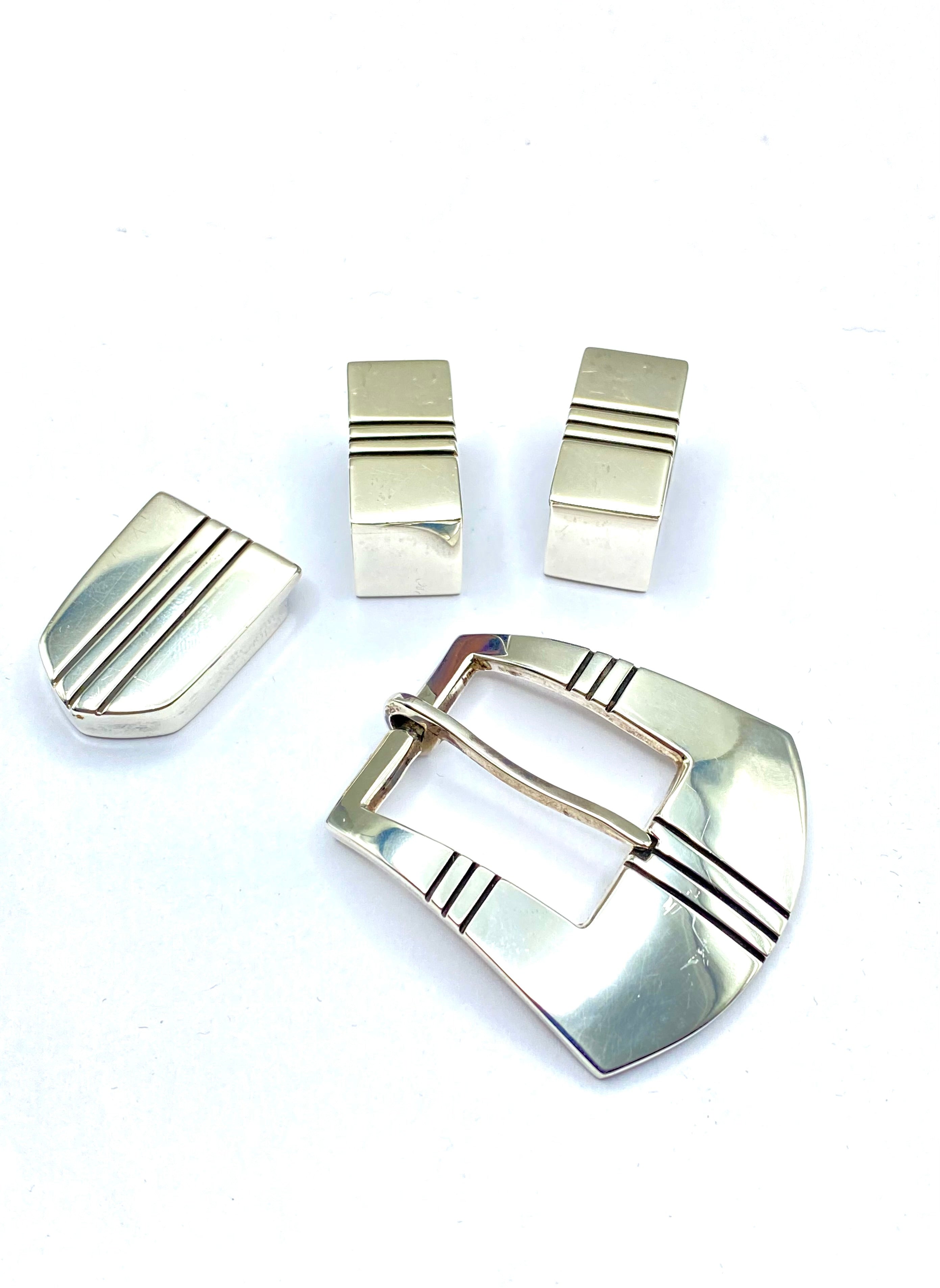 VTG 4-Piece Sterling Silver Ranger Belt Buckle Set Heavy Gage Navajo R. Henry