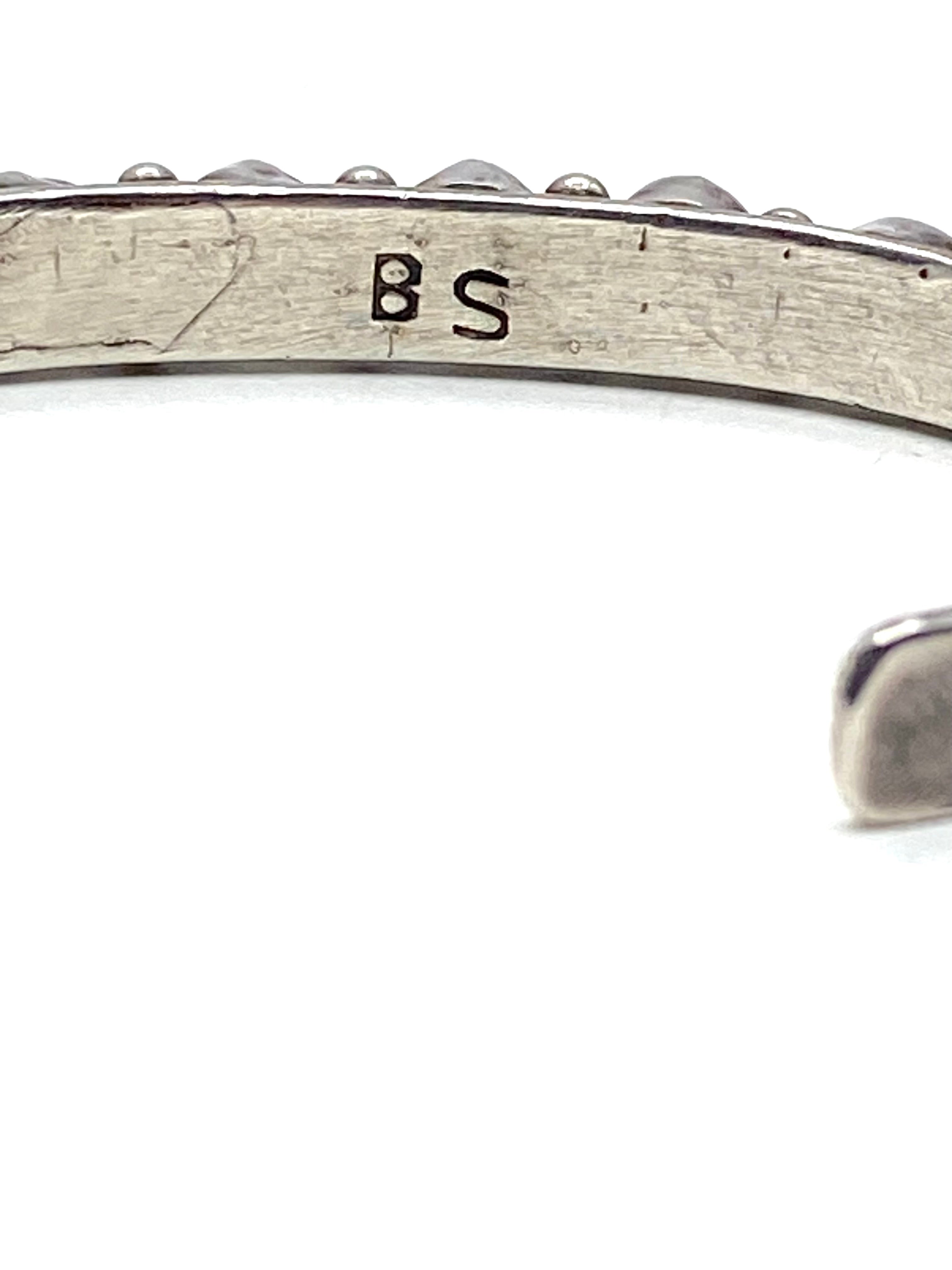 Vintage Sterling Narrow Cuff Bracelet Carved Turquoise Native American Signed