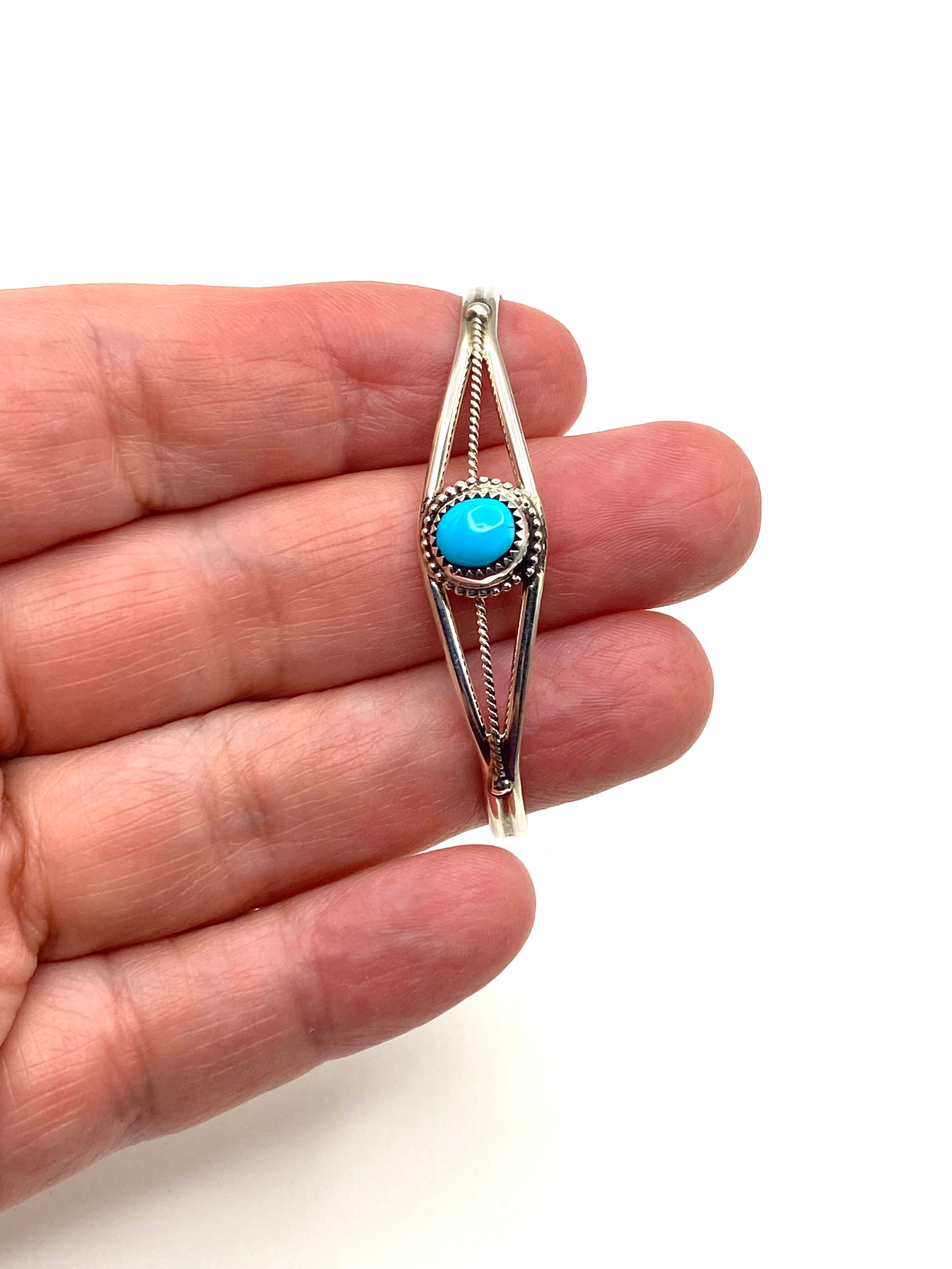Sterling Turquoise Baby Bracelet Dainty Thin Gage Native American Handmade