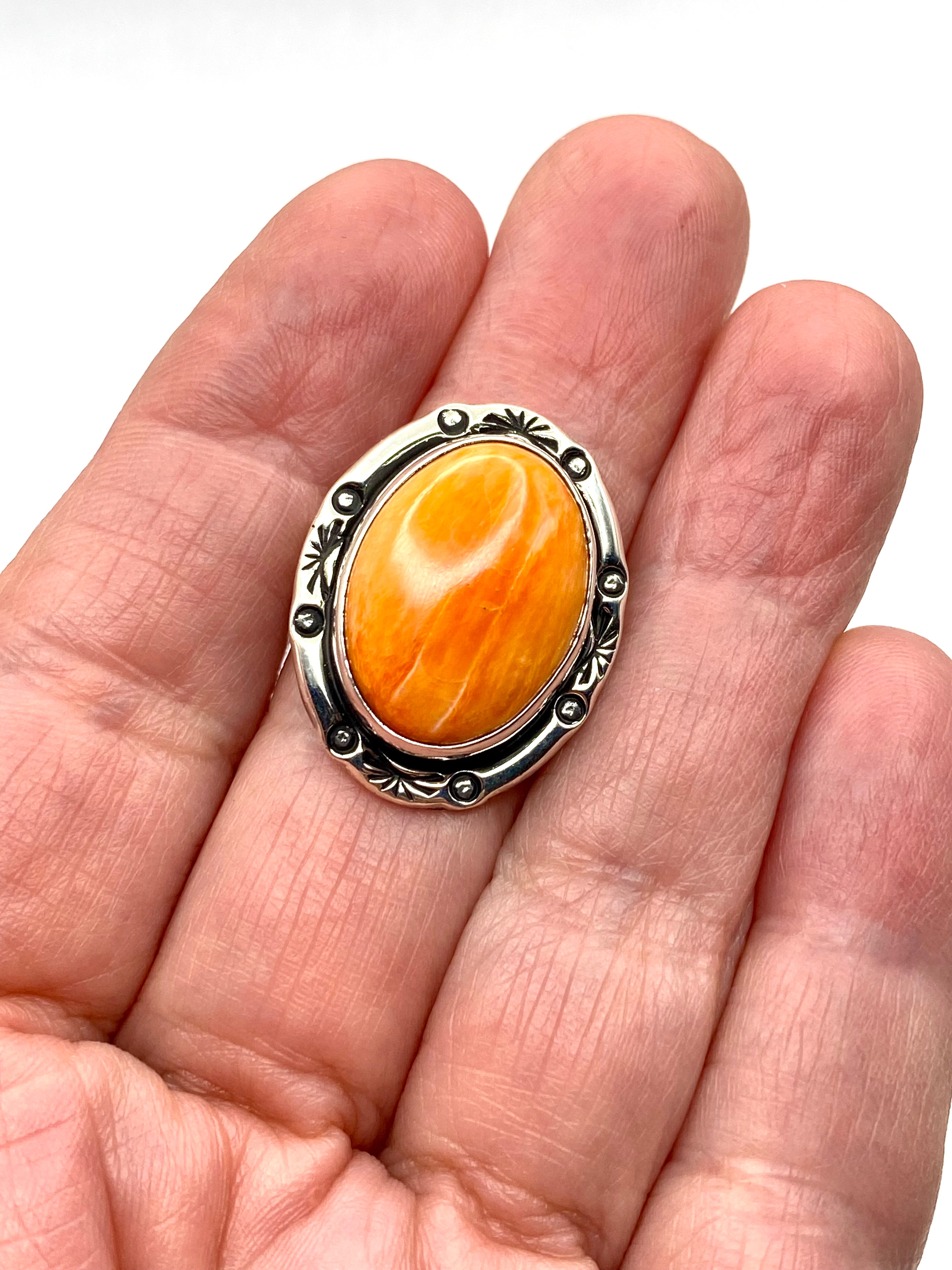Sterling Triple Shank Ring Spiny Oyster Shell Size 10 Native American Signed