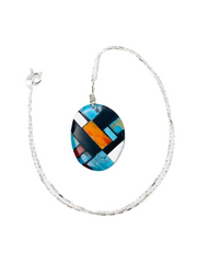 Santo Domingo Mosaic Inlay Oval Pendant MOP Base w Attached Pearls F&L Tenorio