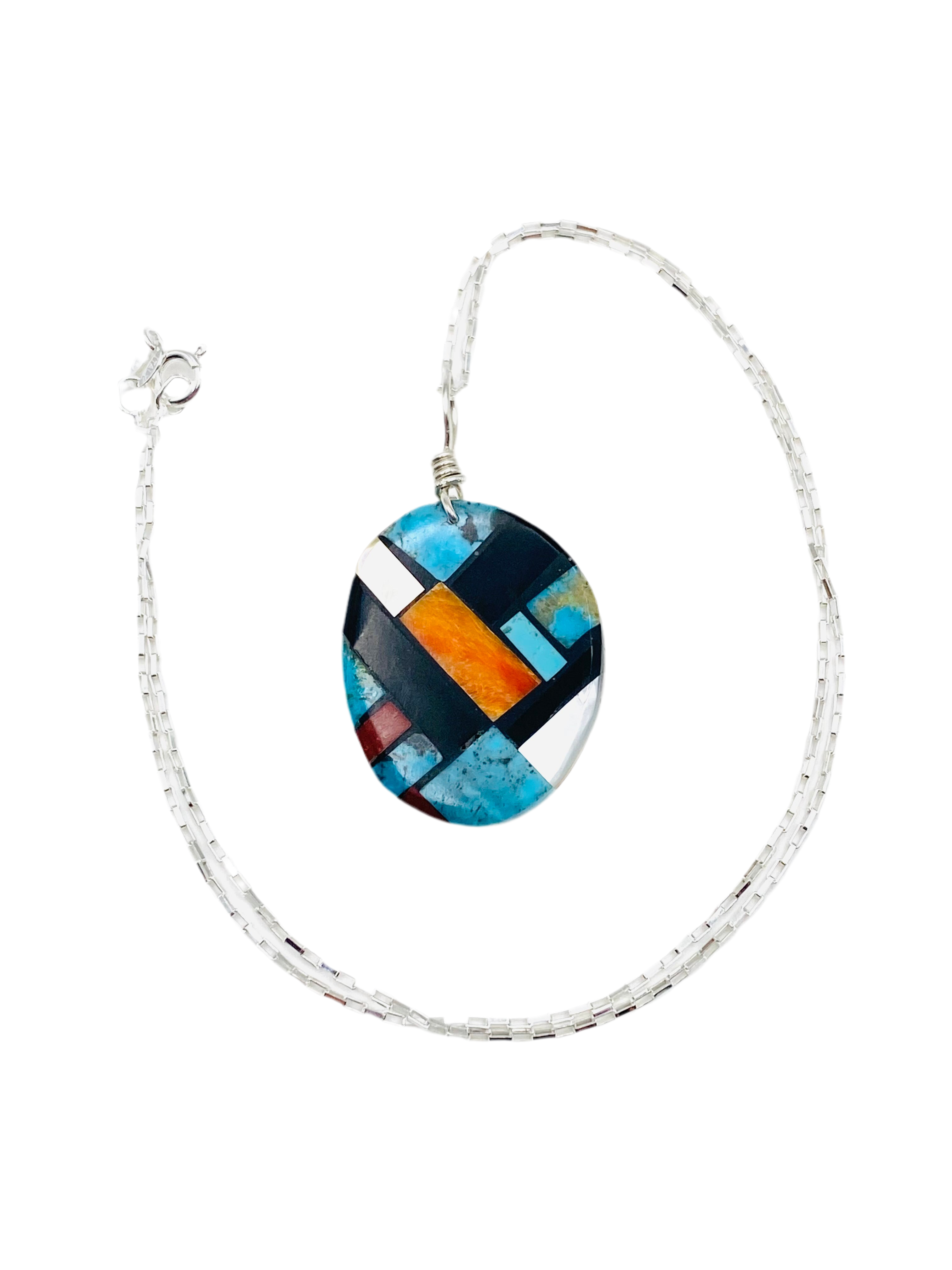 Santo Domingo Mosaic Inlay Oval Pendant MOP Base w Attached Pearls F&L Tenorio