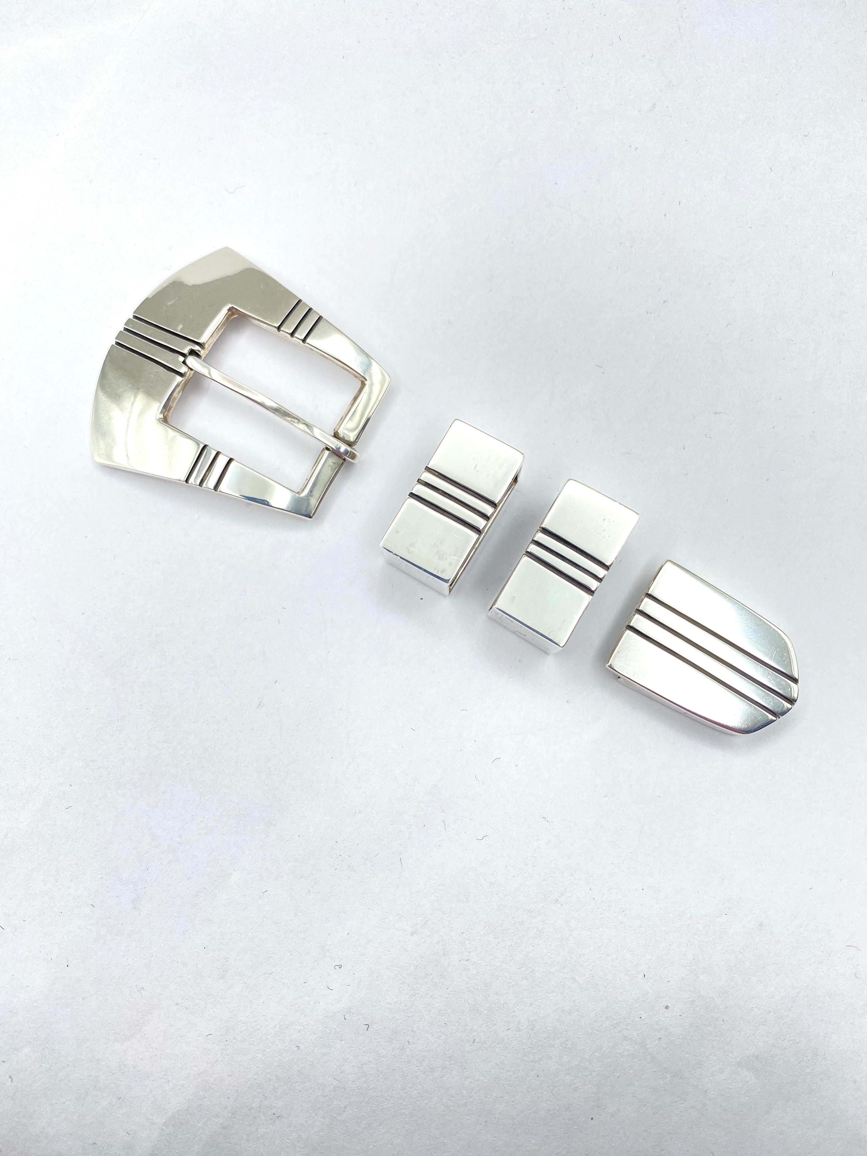 VTG 4-Piece Sterling Silver Ranger Belt Buckle Set Heavy Gage Navajo R. Henry
