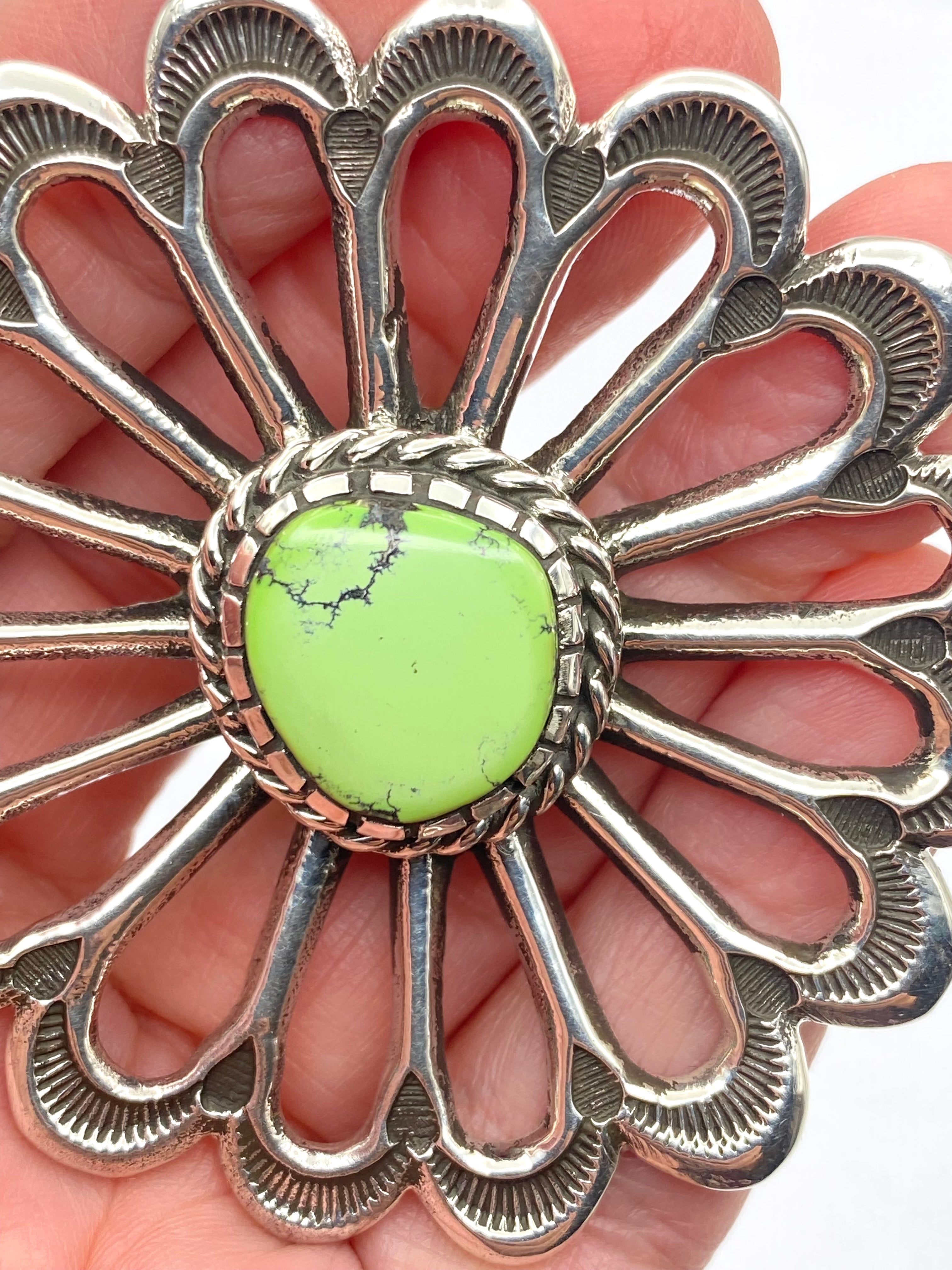 Huge Sterling Sand Cast Ring Size 8 Green Turquoise Daniel John Navajo New