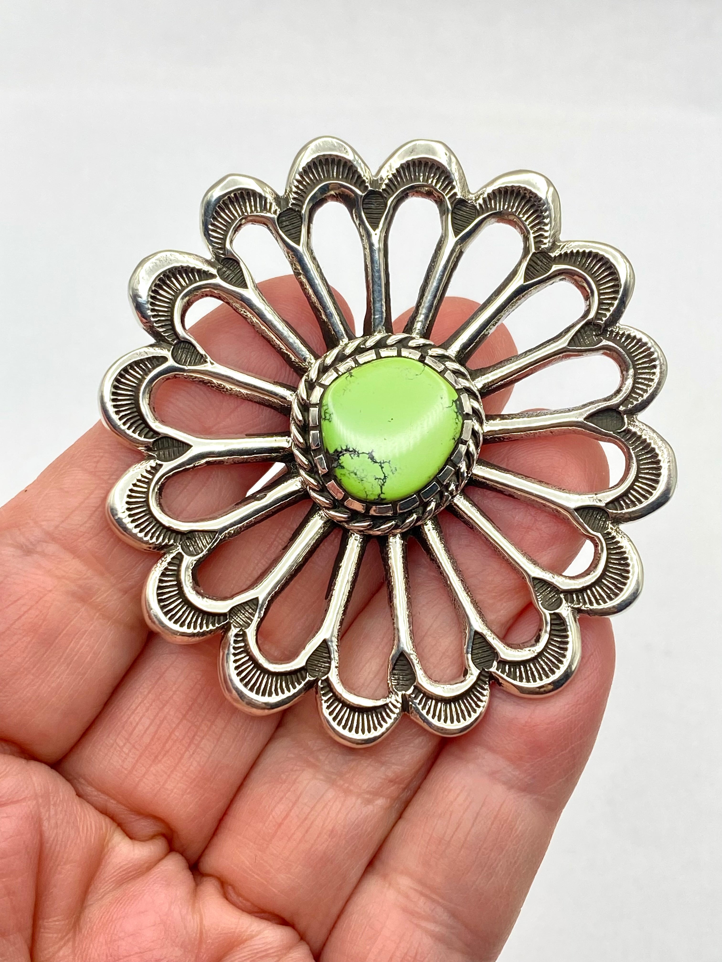 Huge Sterling Sand Cast Ring Size 8 Green Turquoise Daniel John Navajo New