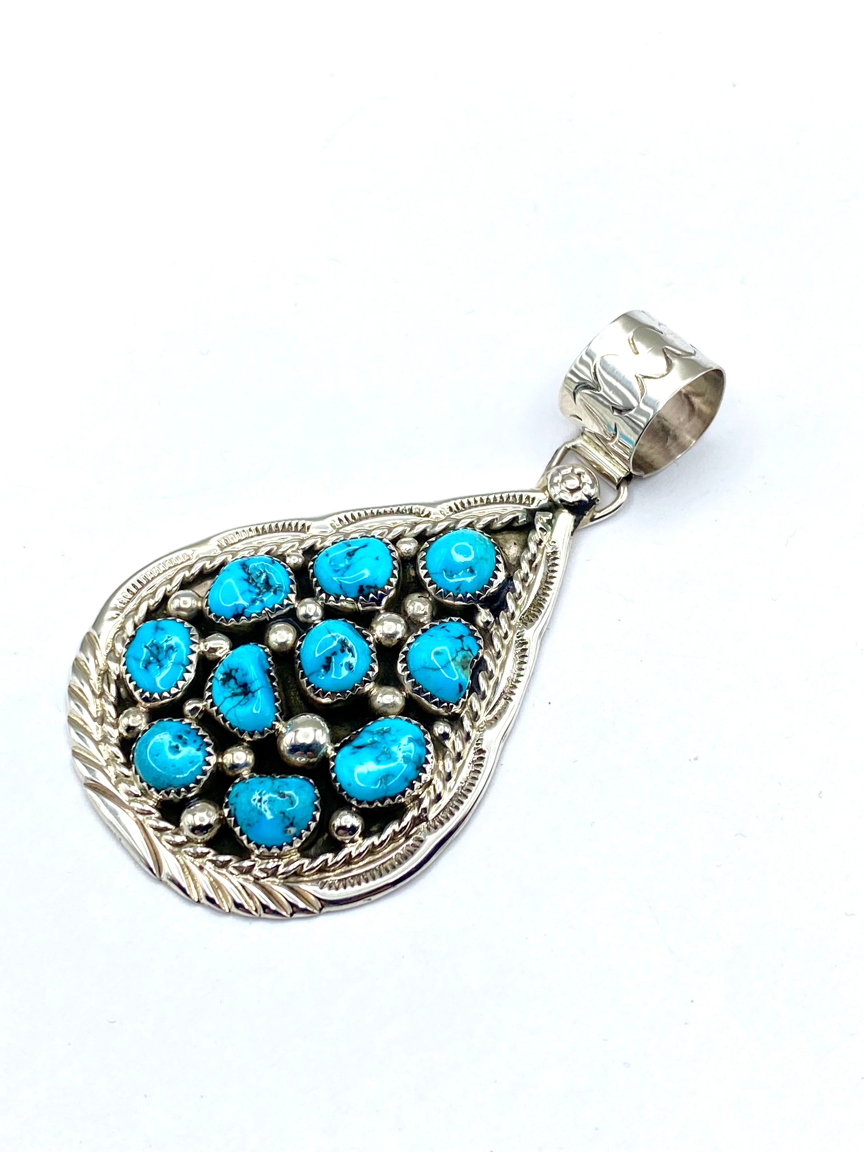 Sterling Teardrop Cluster Pendant Kingman Turquoise Cluster D. Begay Navajo