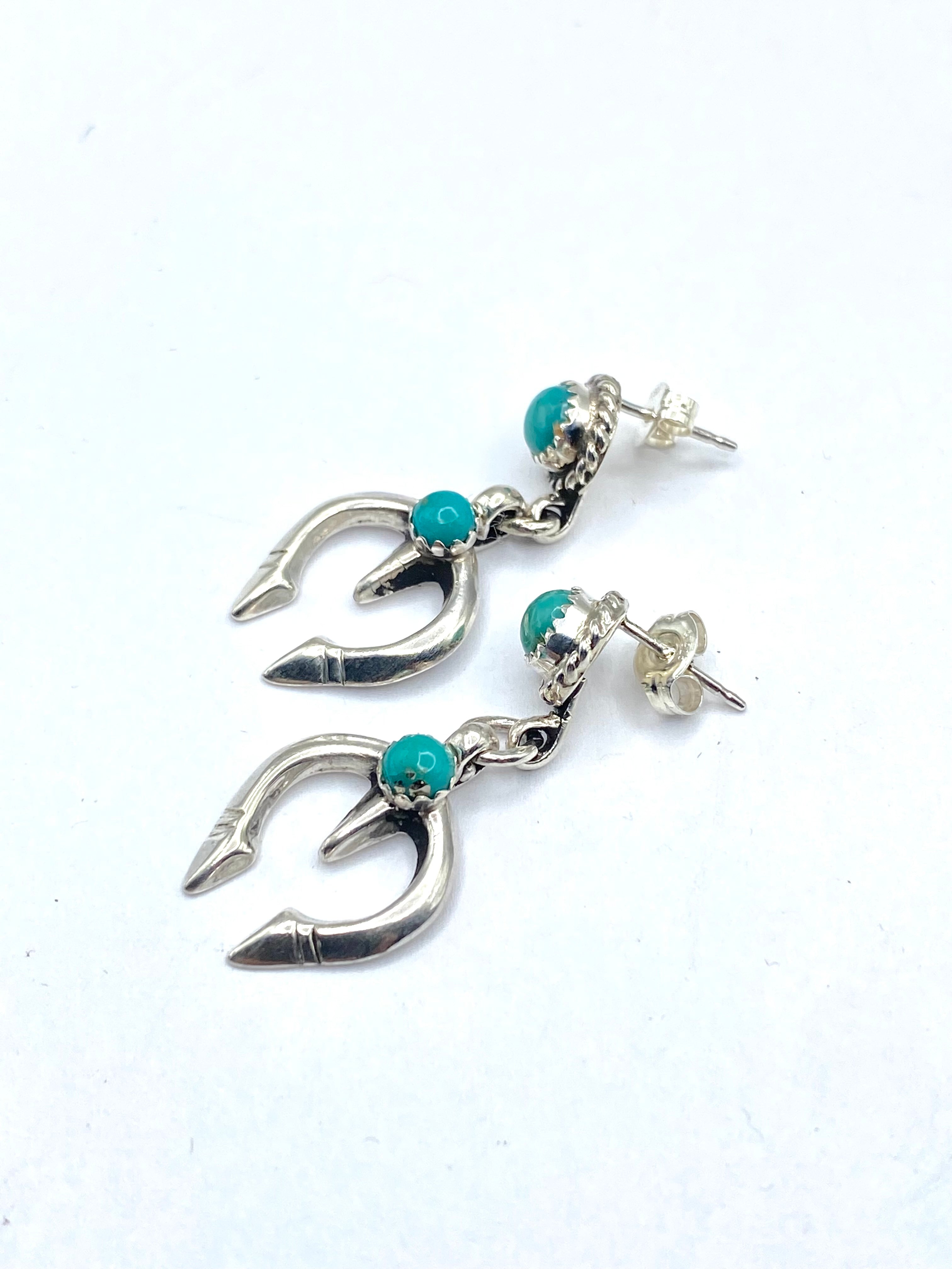 Petite Sterling Naja Dangle Earrings Green Turquoise Native American