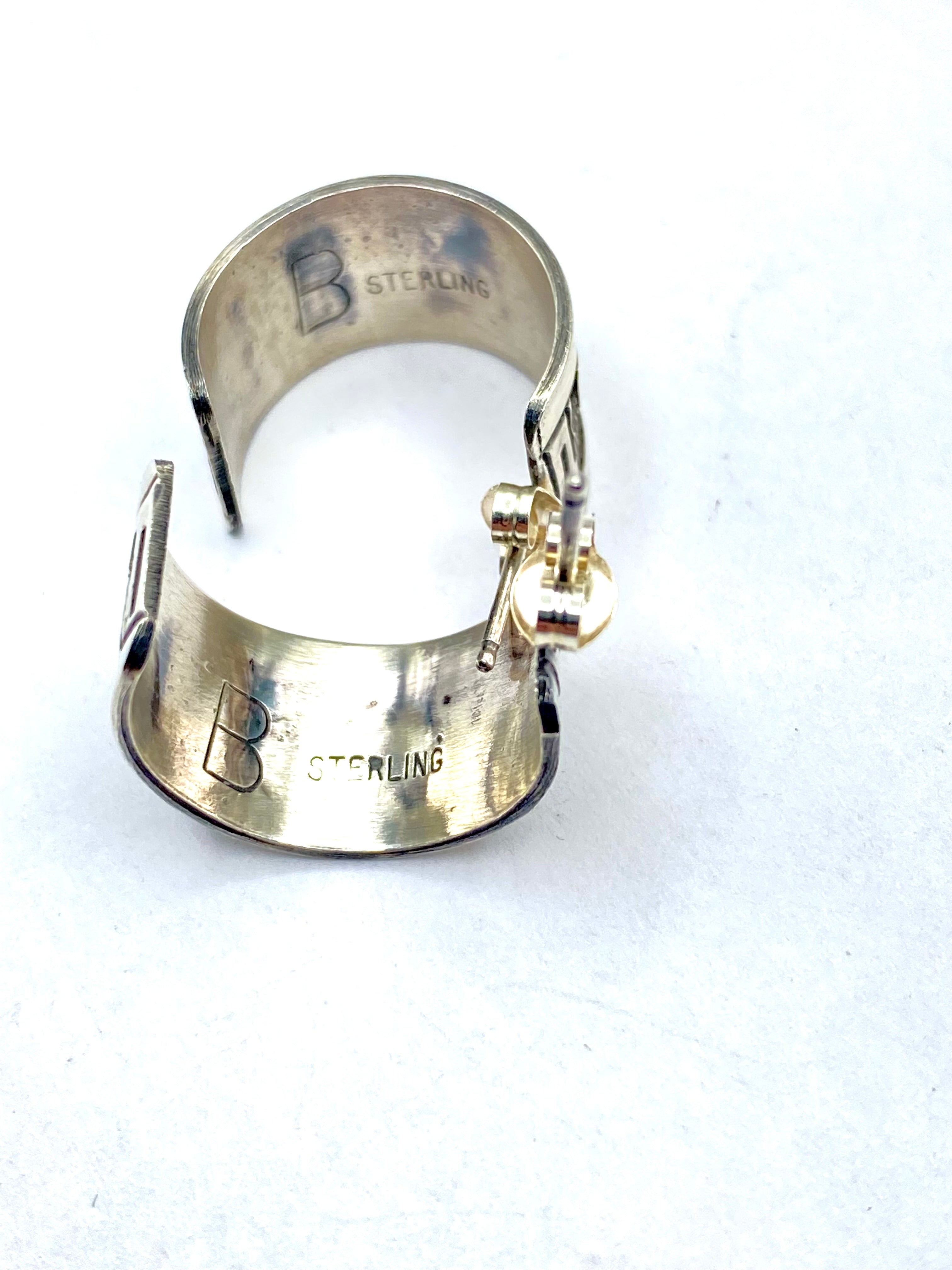 Sterling Silver Wide Hoop Earrings Story Teller Design Native American Signed
