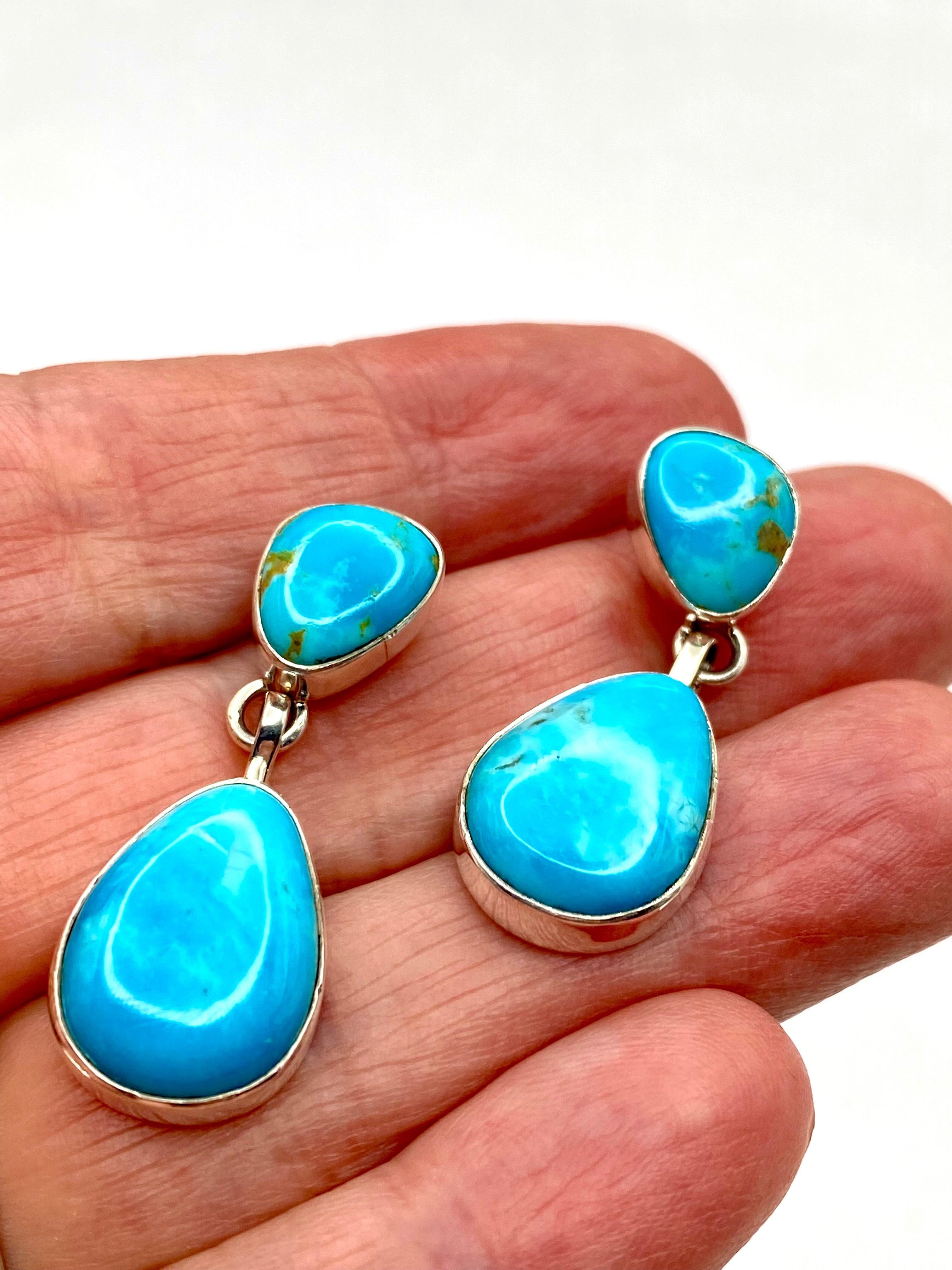 Sterling Silver Turquoise Drop Earrings Teardrop Dangle Shirley Henry Navajo