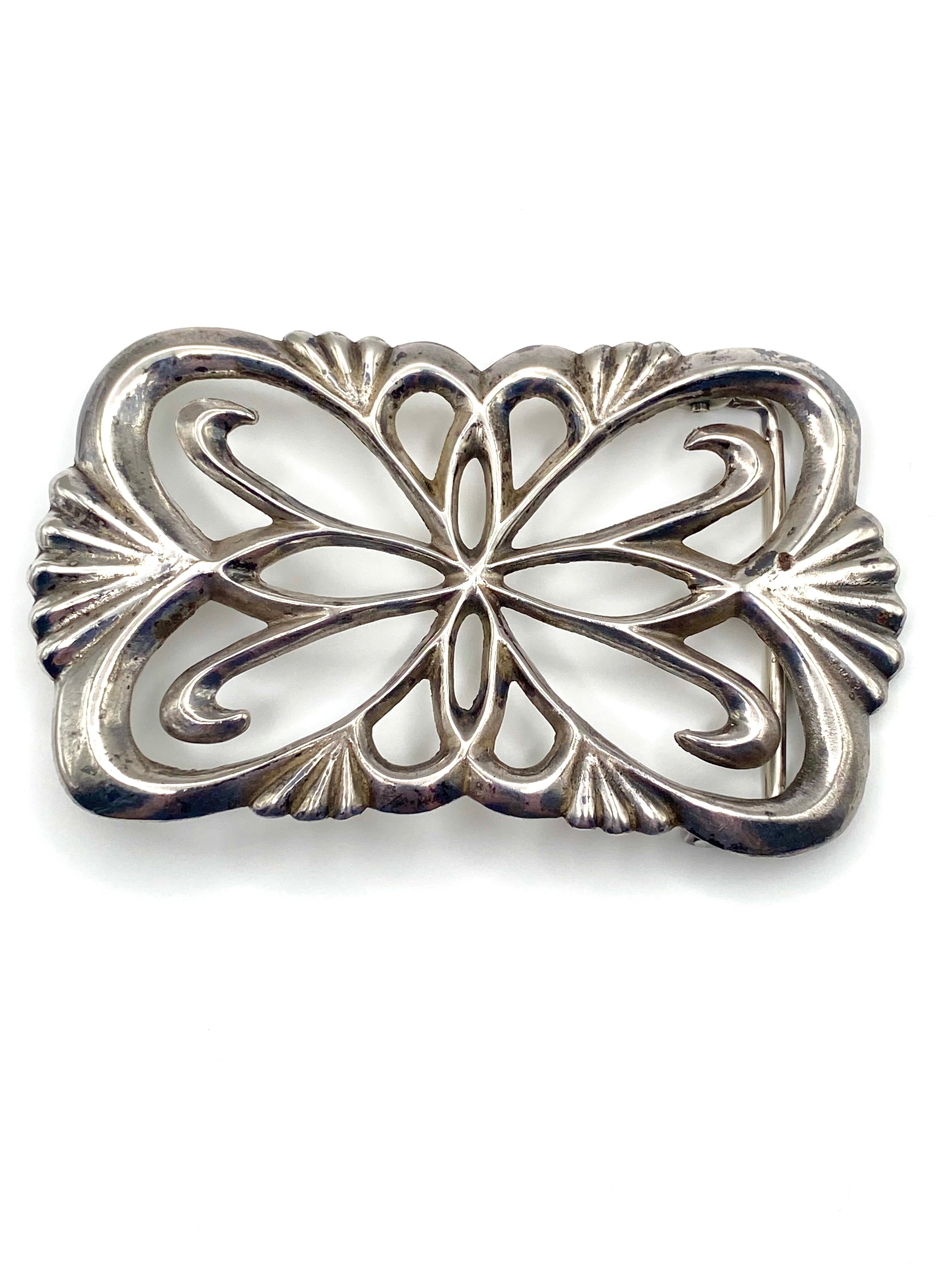 Vintage Sterling Sandcast Belt Buckle Large Heavy Gage 81g Native American
