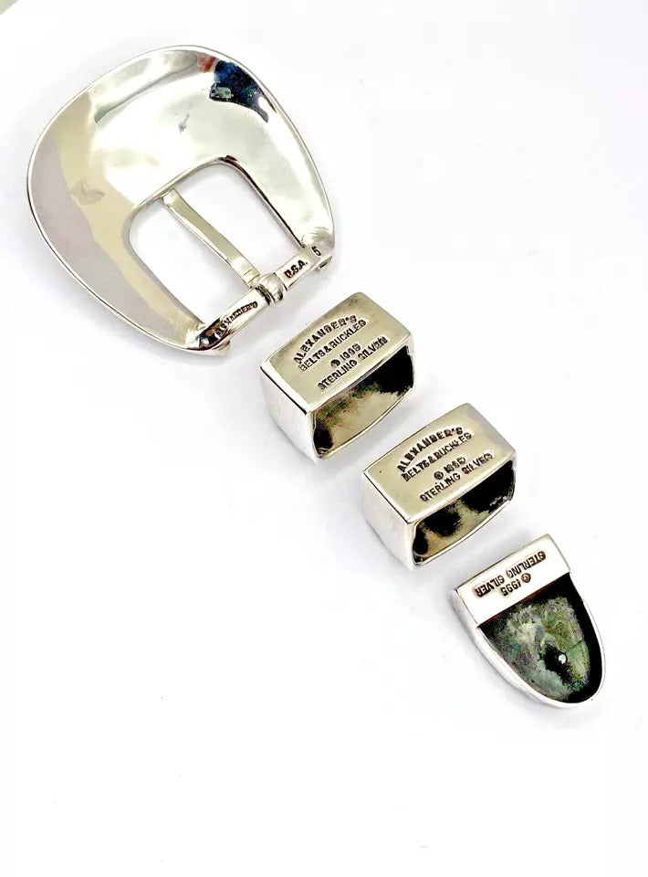 VTG Sterling 4 Piece Ranger Set Belt Buckle Heavy Gauge Southwestern Signed