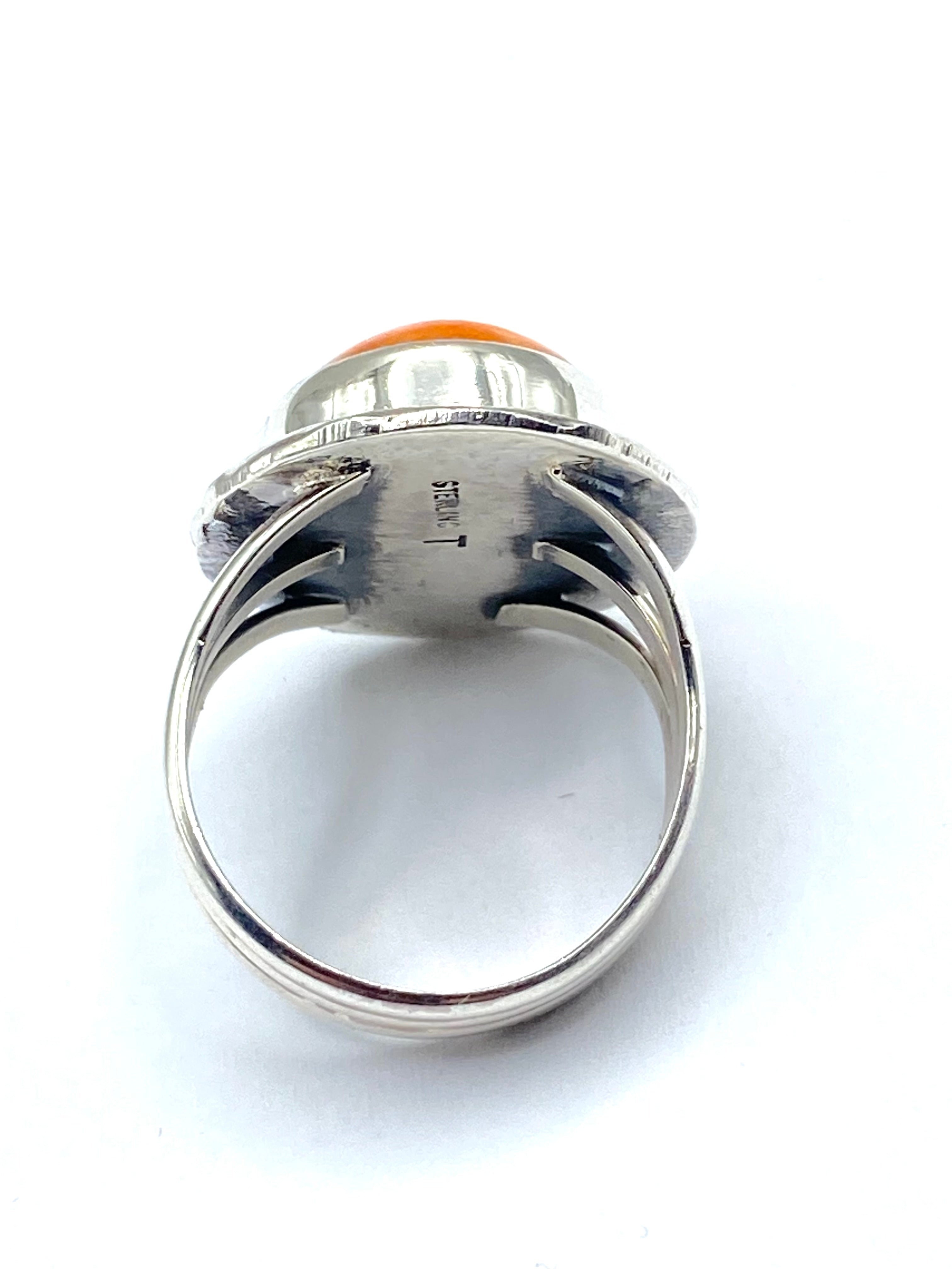 Sterling Triple Shank Ring Spiny Oyster Shell Size 10 Native American Signed