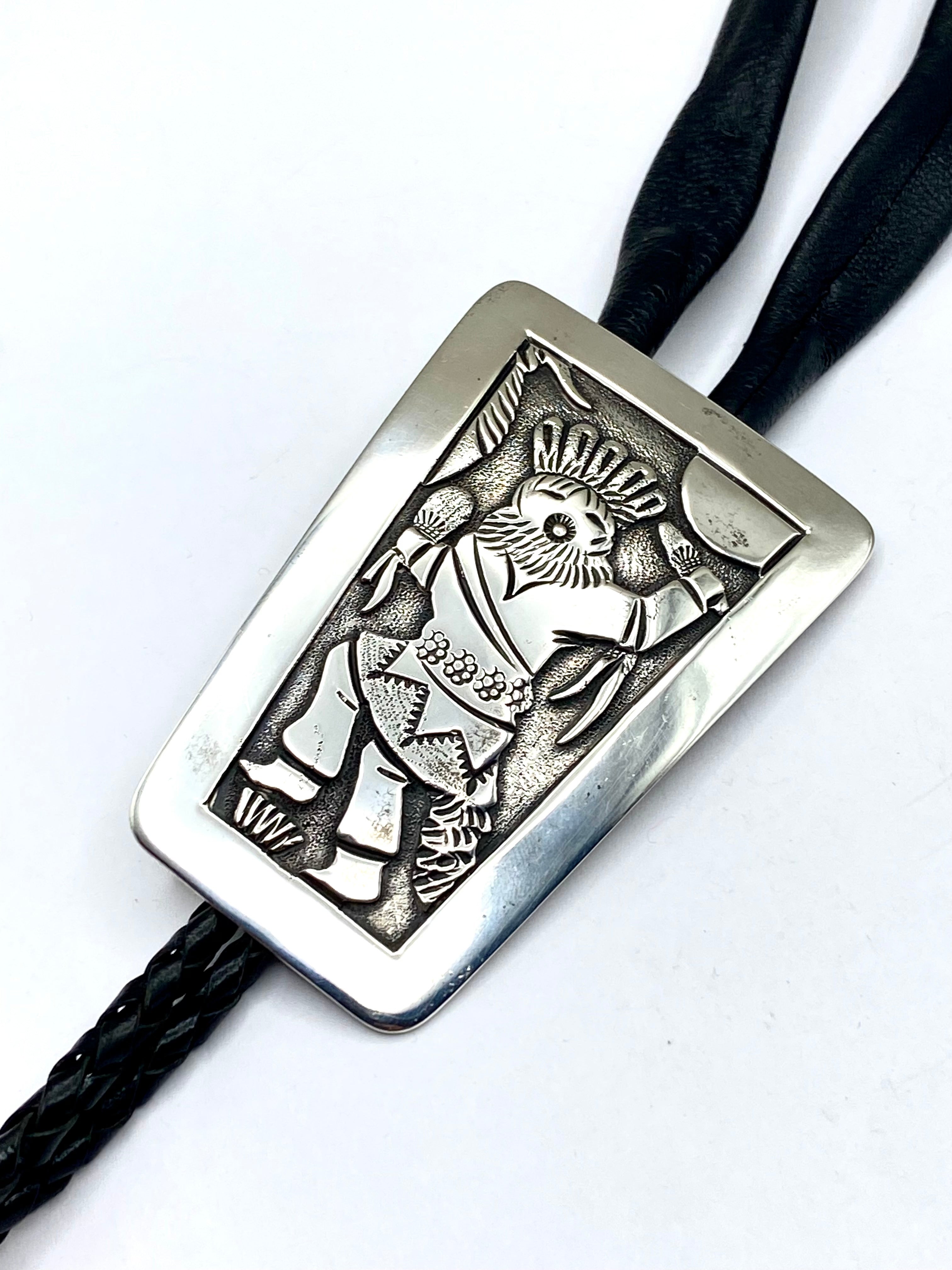 Vintage Sterling Silver Bolo Tie Kachina Pictorial Robert Becenti Jr Navajo