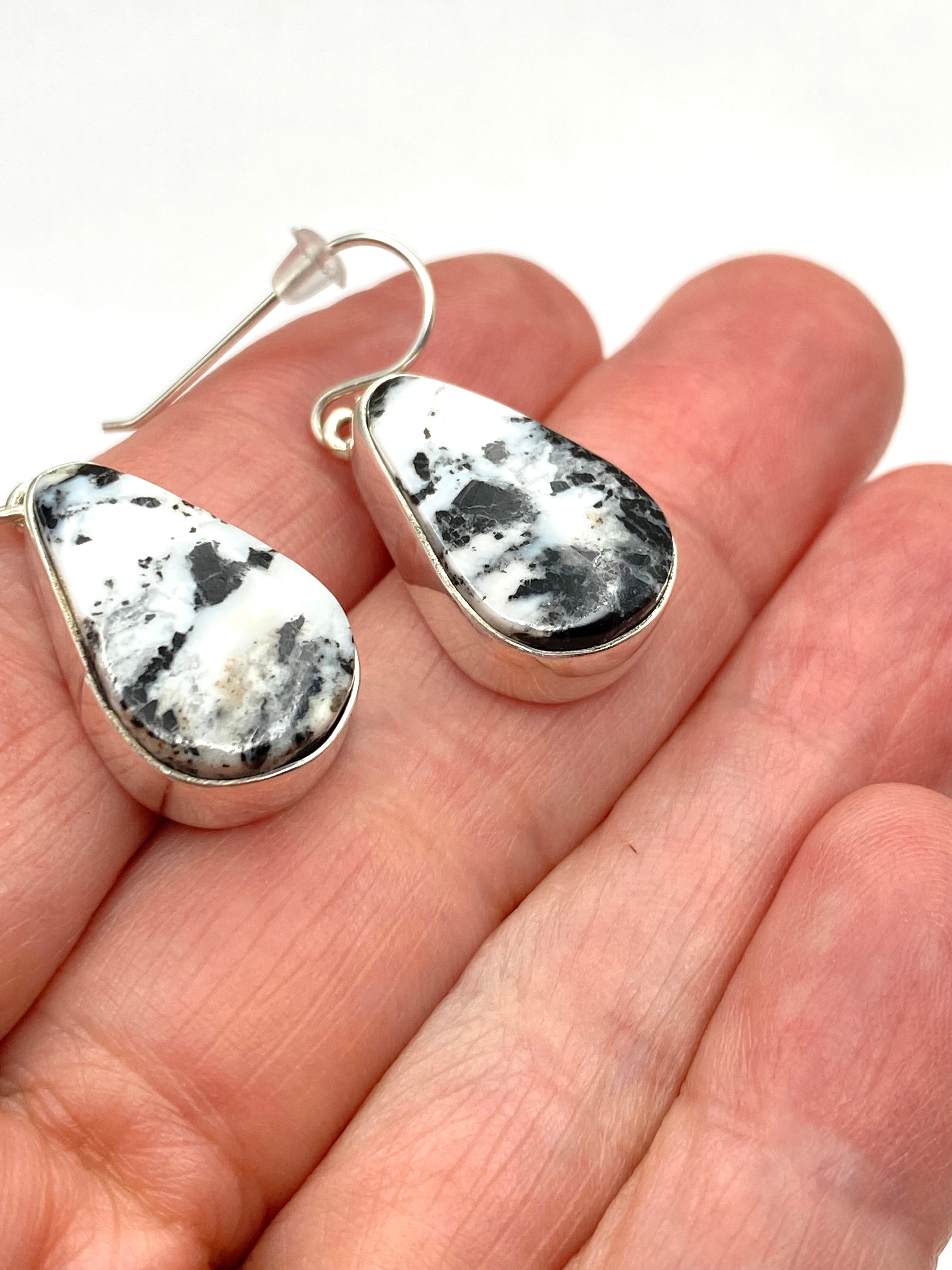 Teardrop White Buffalo Hook Earrings Sterling Dangles Native American Signed