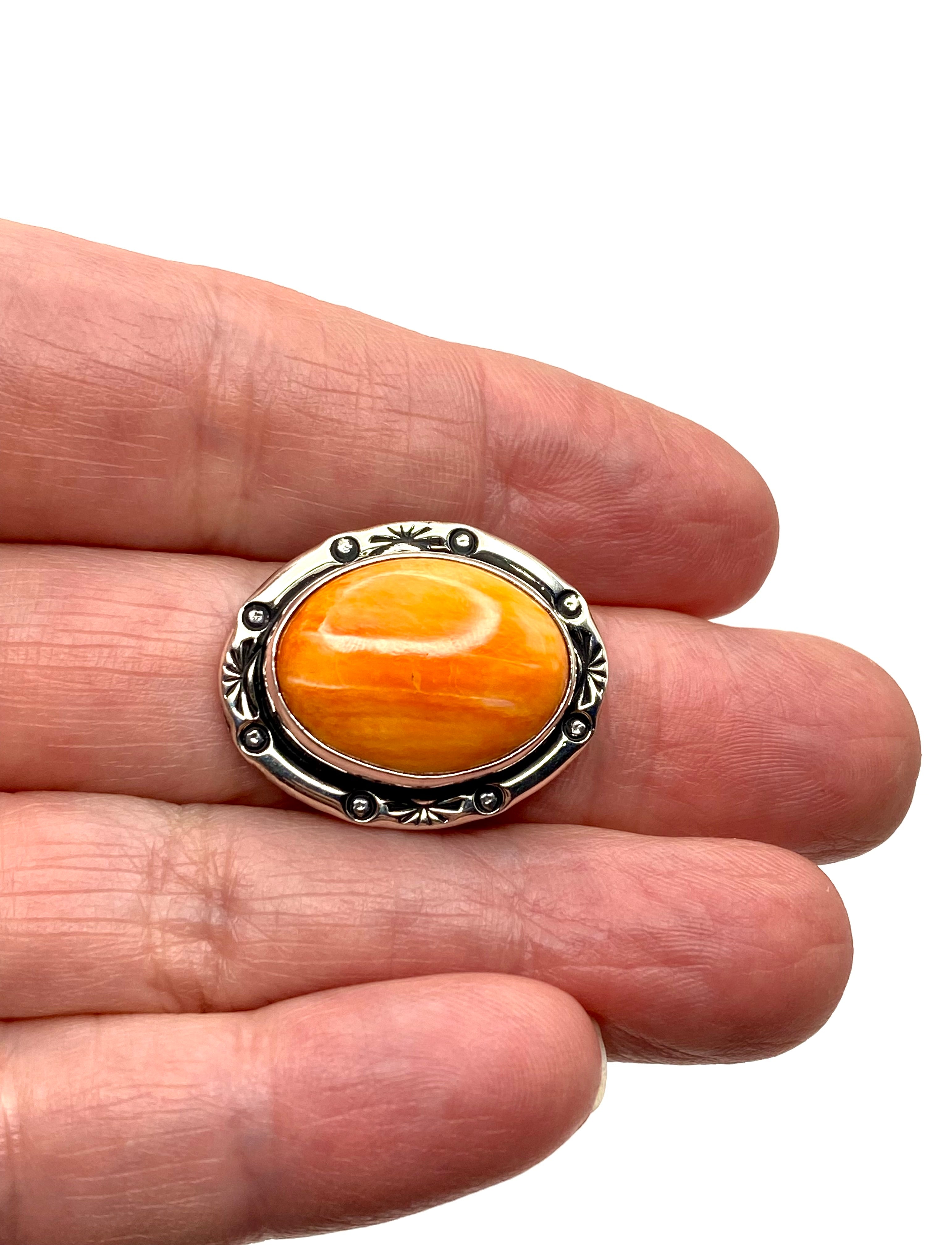 Sterling Triple Shank Ring Spiny Oyster Shell Size 10 Native American Signed