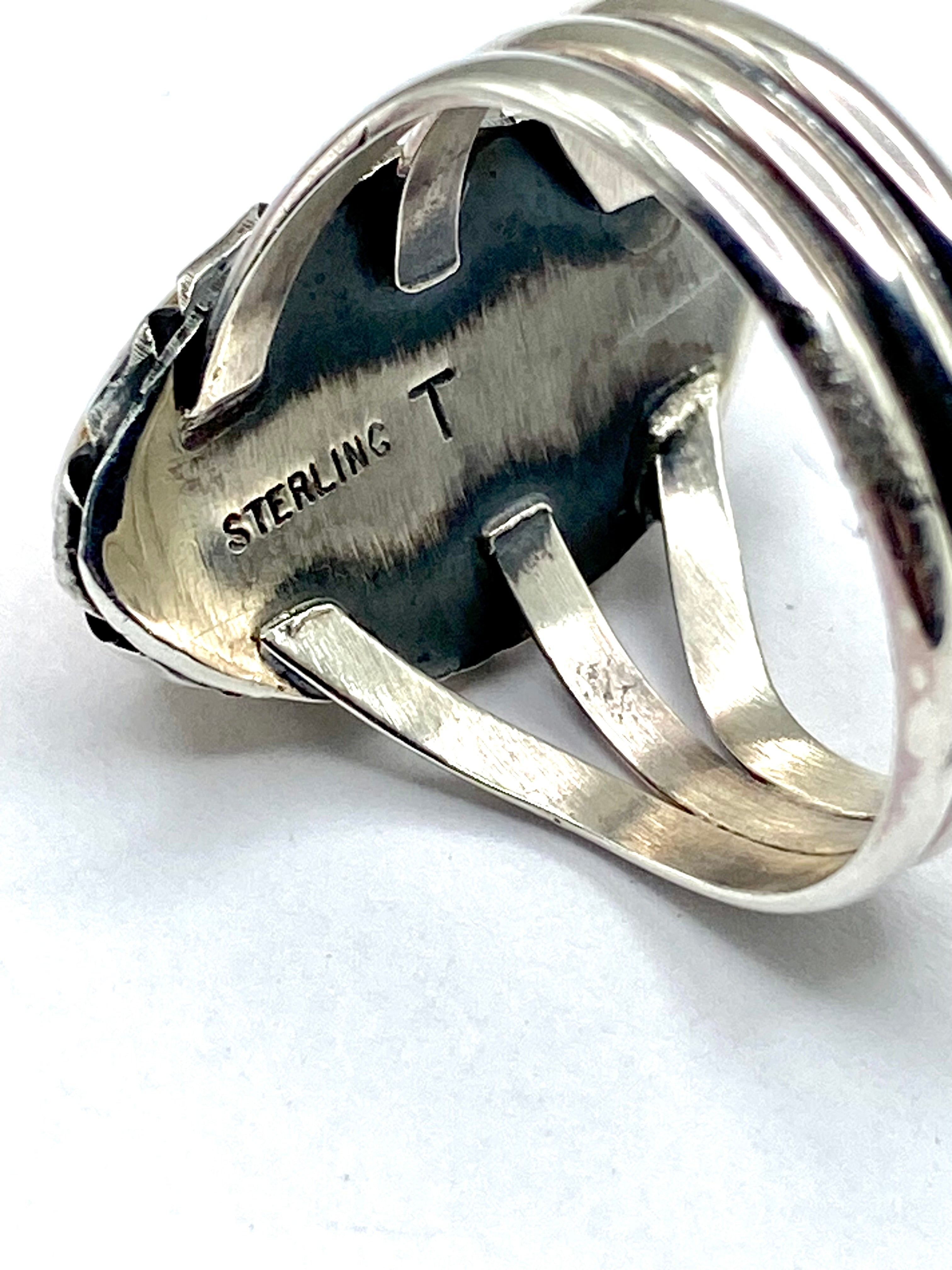 Sterling Triple Shank Ring Spiny Oyster Shell Size 10.25 Native American Signed