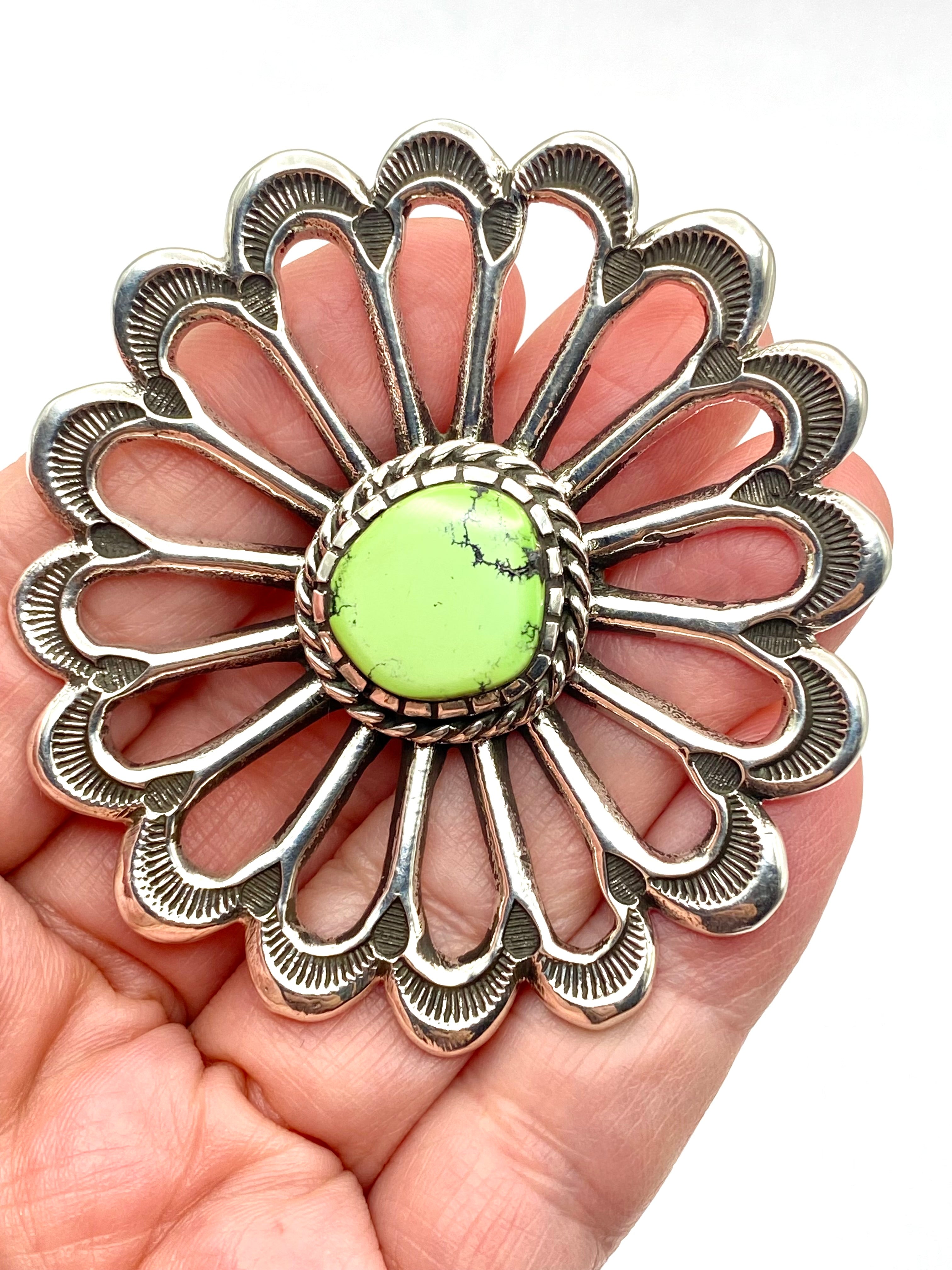 Huge Sterling Sand Cast Ring Size 8 Green Turquoise Daniel John Navajo New