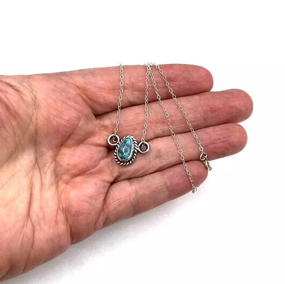 Bisbee Turquoise Petite Pendant Sterling Silver Chain Southwest Native American