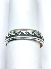 Sterling Overlay Bracelet Wide Band Wave Pattern Lightweight Navajo T&R Singer