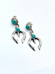 Petite Sterling Naja Dangle Earrings Green Turquoise Native American