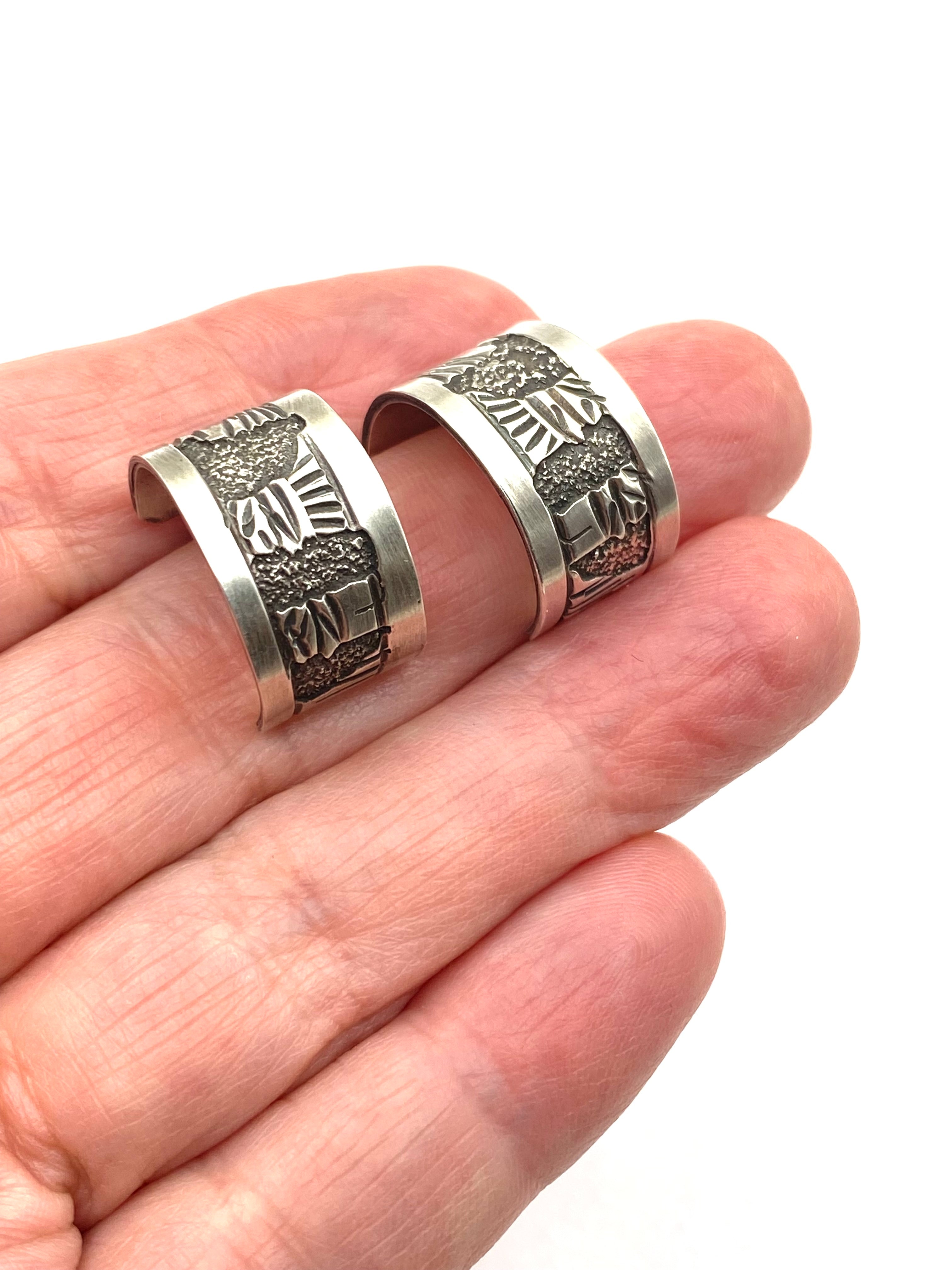 Sterling Silver Wide Hoop Earrings Story Teller Design Native American Signed