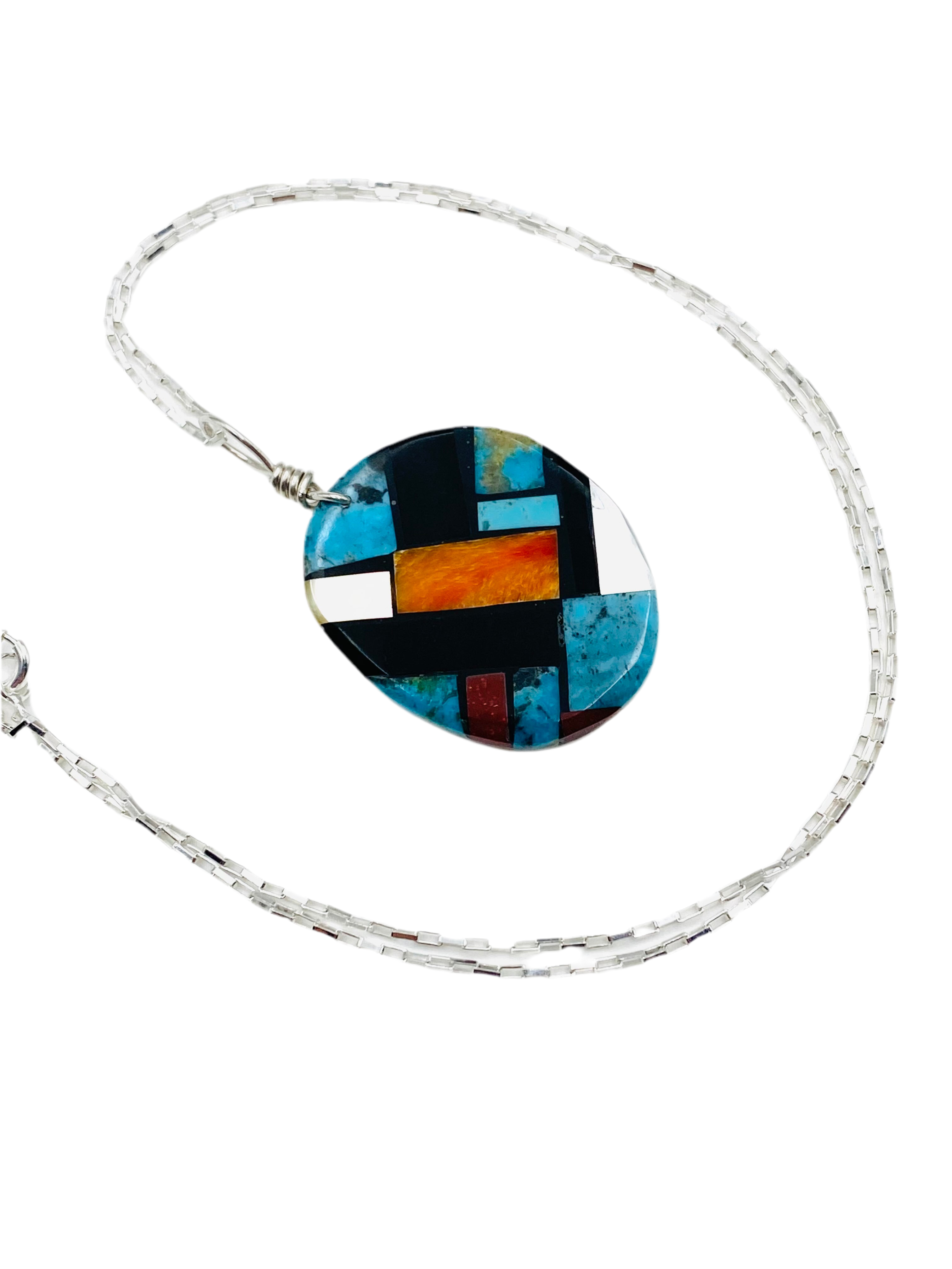 Santo Domingo Mosaic Inlay Oval Pendant MOP Base w Attached Pearls F&L Tenorio