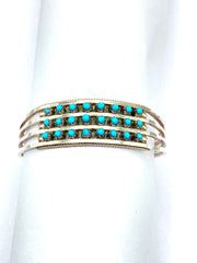 Sterling 4-Rail Bracelet Petite Turquoise 3-Row Zuni Native American Signed