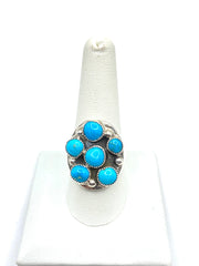 Sterling Heavy Gauge Turquoise Cluster Ring Size 10 Flared Band Native American