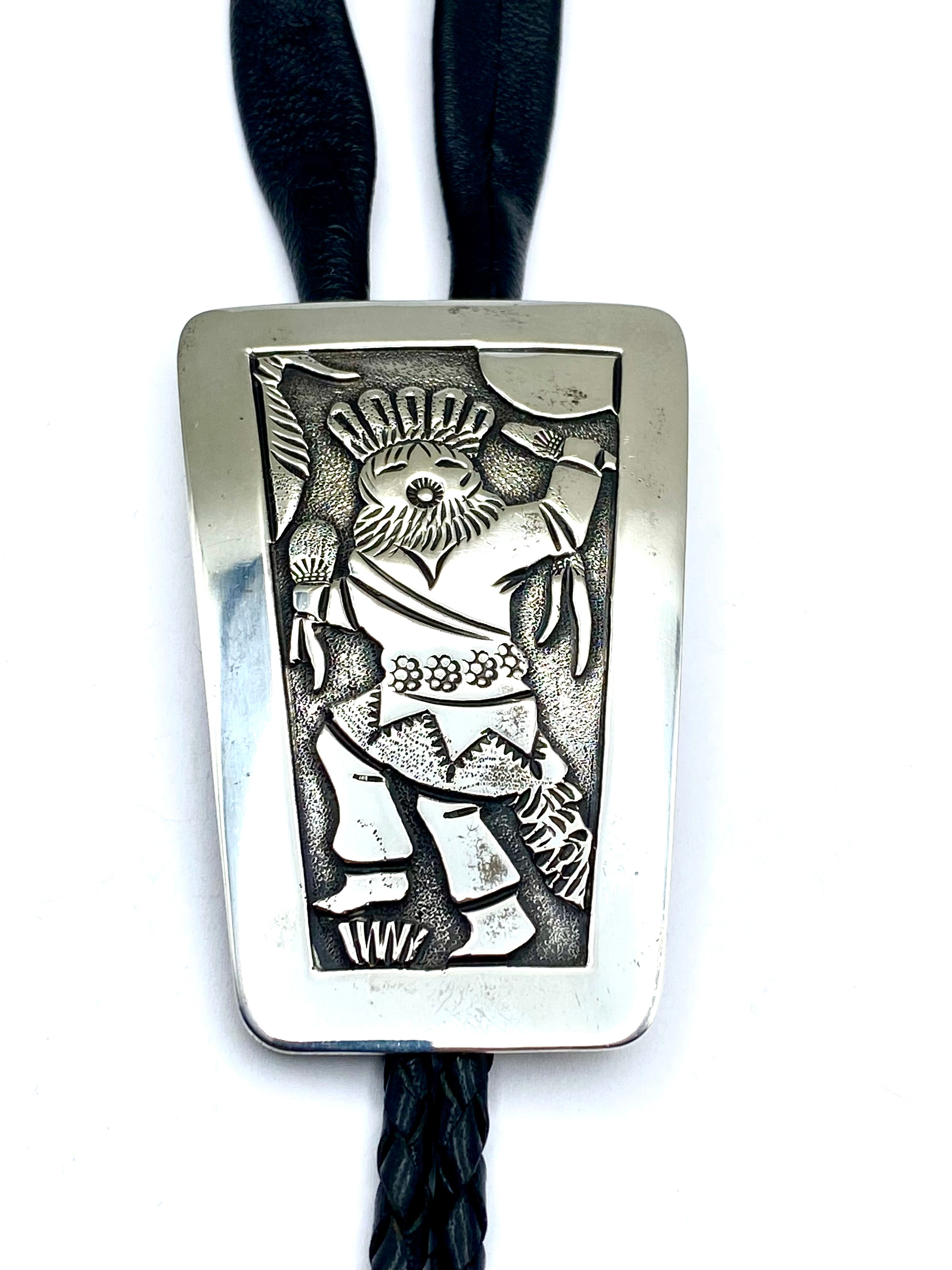 Vintage Sterling Silver Bolo Tie Kachina Pictorial Robert Becenti Jr Navajo