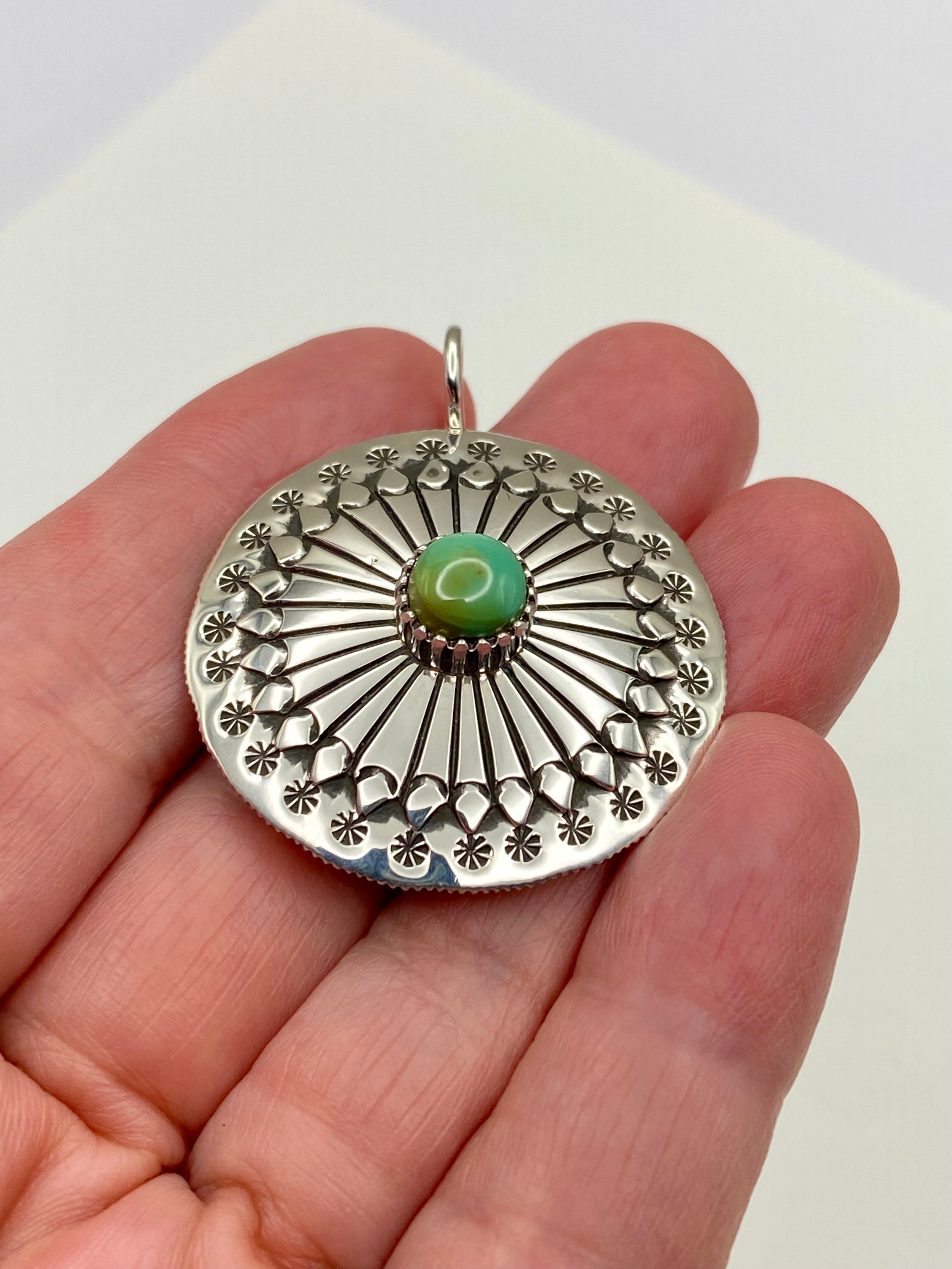 Ivan Howard Coin Silver Pendant Royston Turquoise Navajo Native American