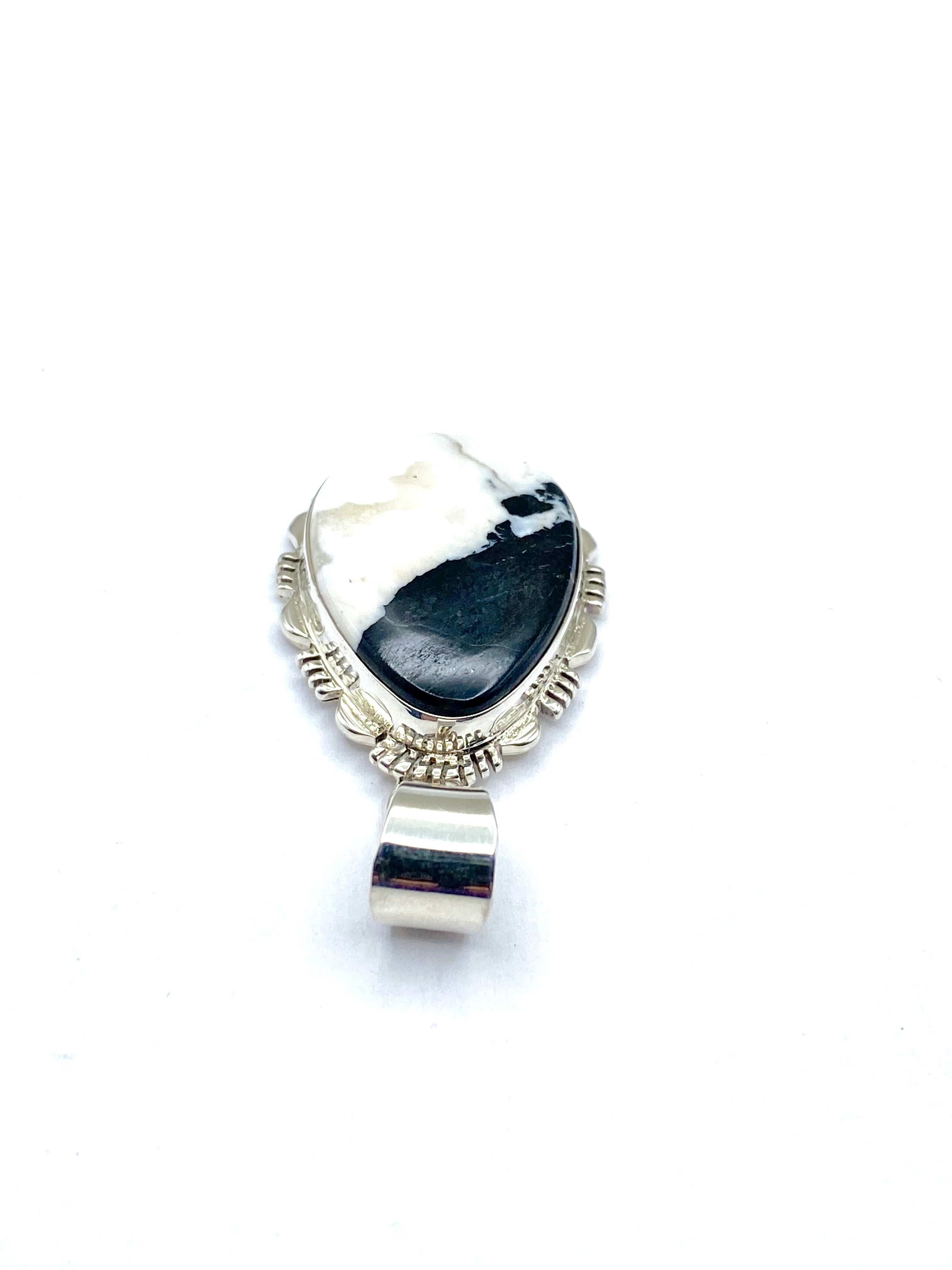 Sterling Silver Teardrop Pendant Large White Buffalo Gemstone Navajo L. Yazzie