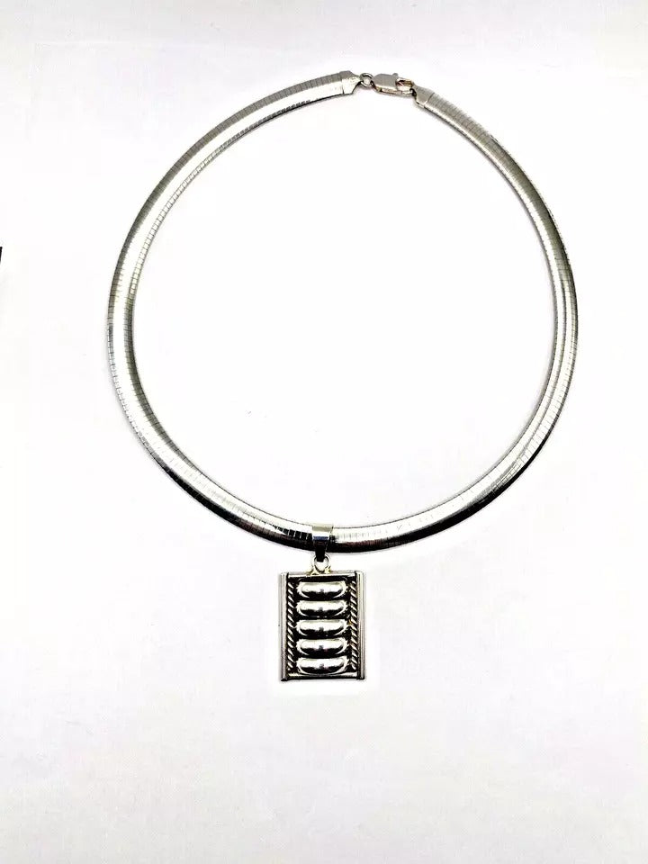 Vintage Sterling Silver Pendant 3D Flat Silver Chain 18" Native American Signed