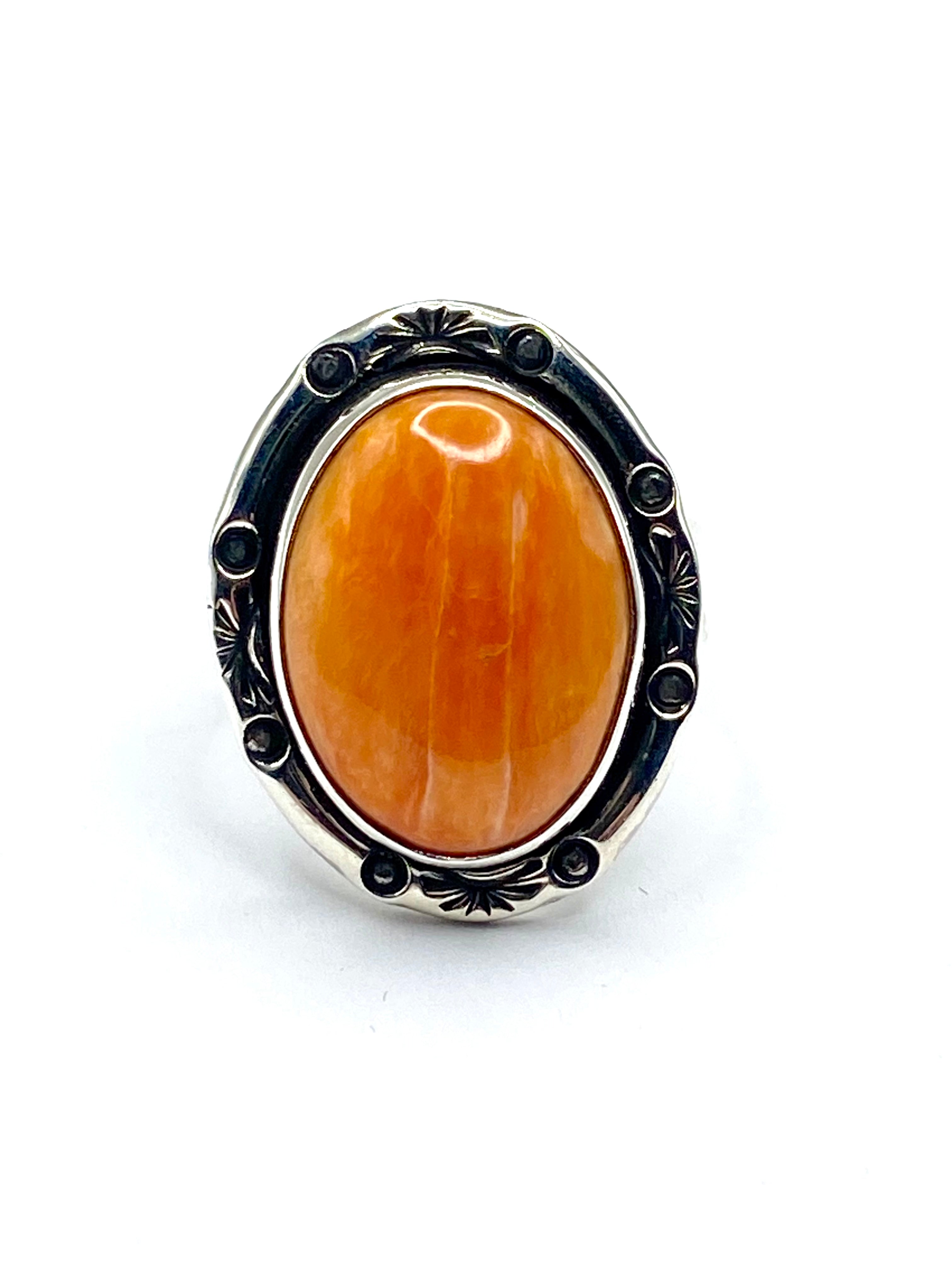 Sterling Triple Shank Ring Spiny Oyster Shell Size 10 Native American Signed