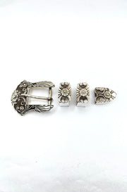 Vintage 4-piece Sterling Ranger Belt Buckle Set Heavy Gauge 5/8" Floral Signed