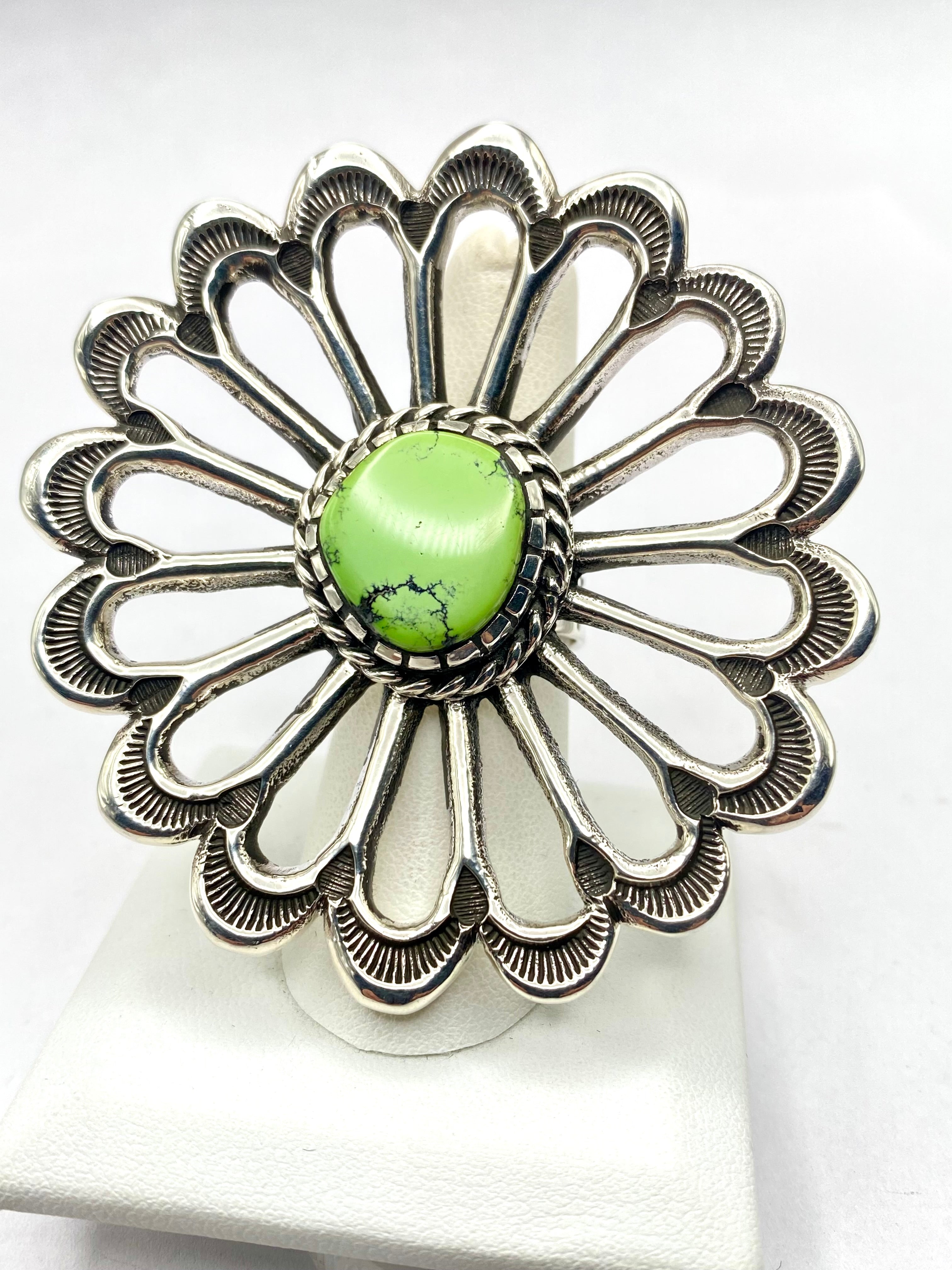 Huge Sterling Sand Cast Ring Size 8 Green Turquoise Daniel John Navajo New