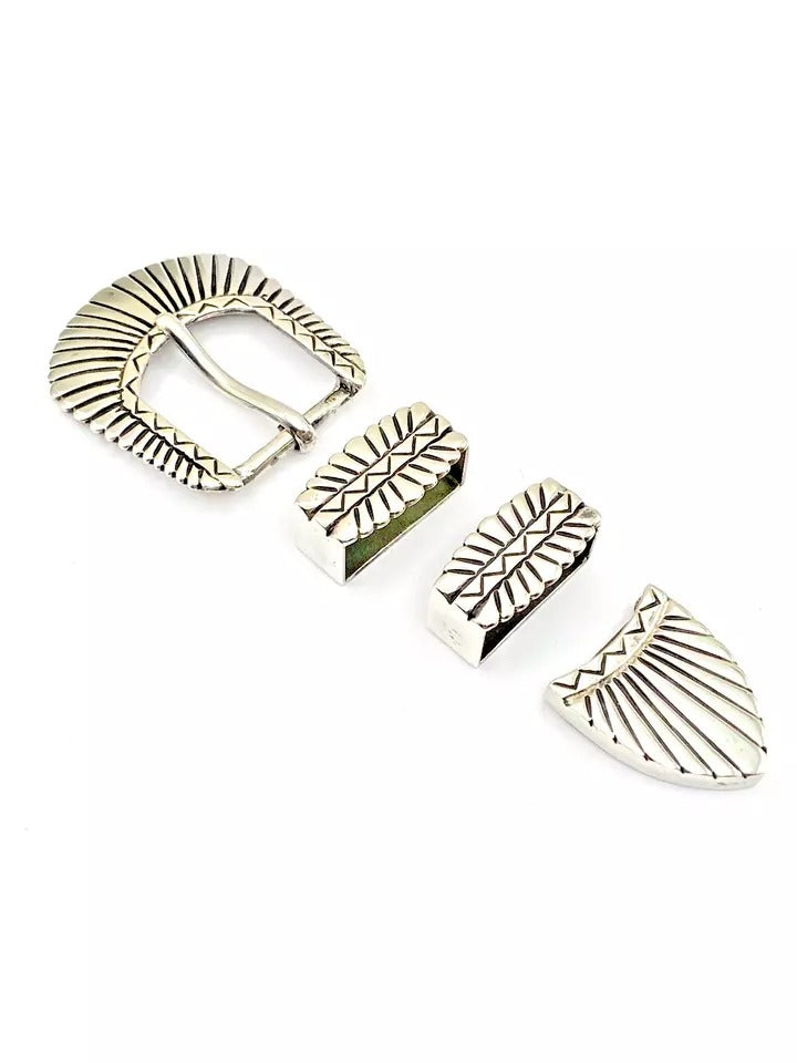 Vintage 4-Piece Sterling Ranger Set Sunburst Stamp Work Southwestern R.D. Moore