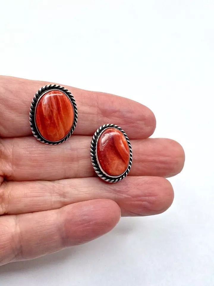 Vintage Spiny Oyster Shell Earrings Sterling Silver CLIP ON Native American