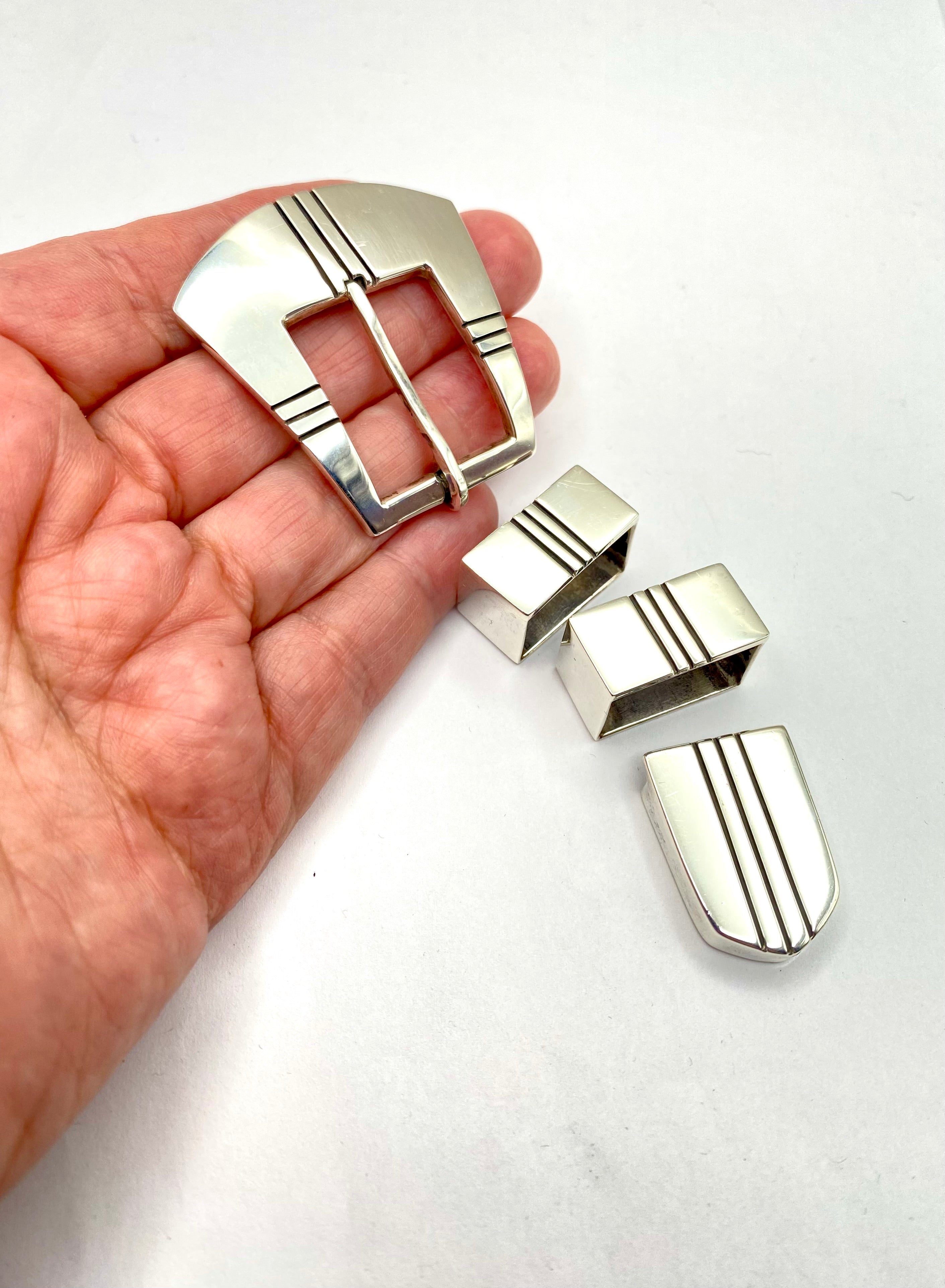 VTG 4-Piece Sterling Silver Ranger Belt Buckle Set Heavy Gage Navajo R. Henry