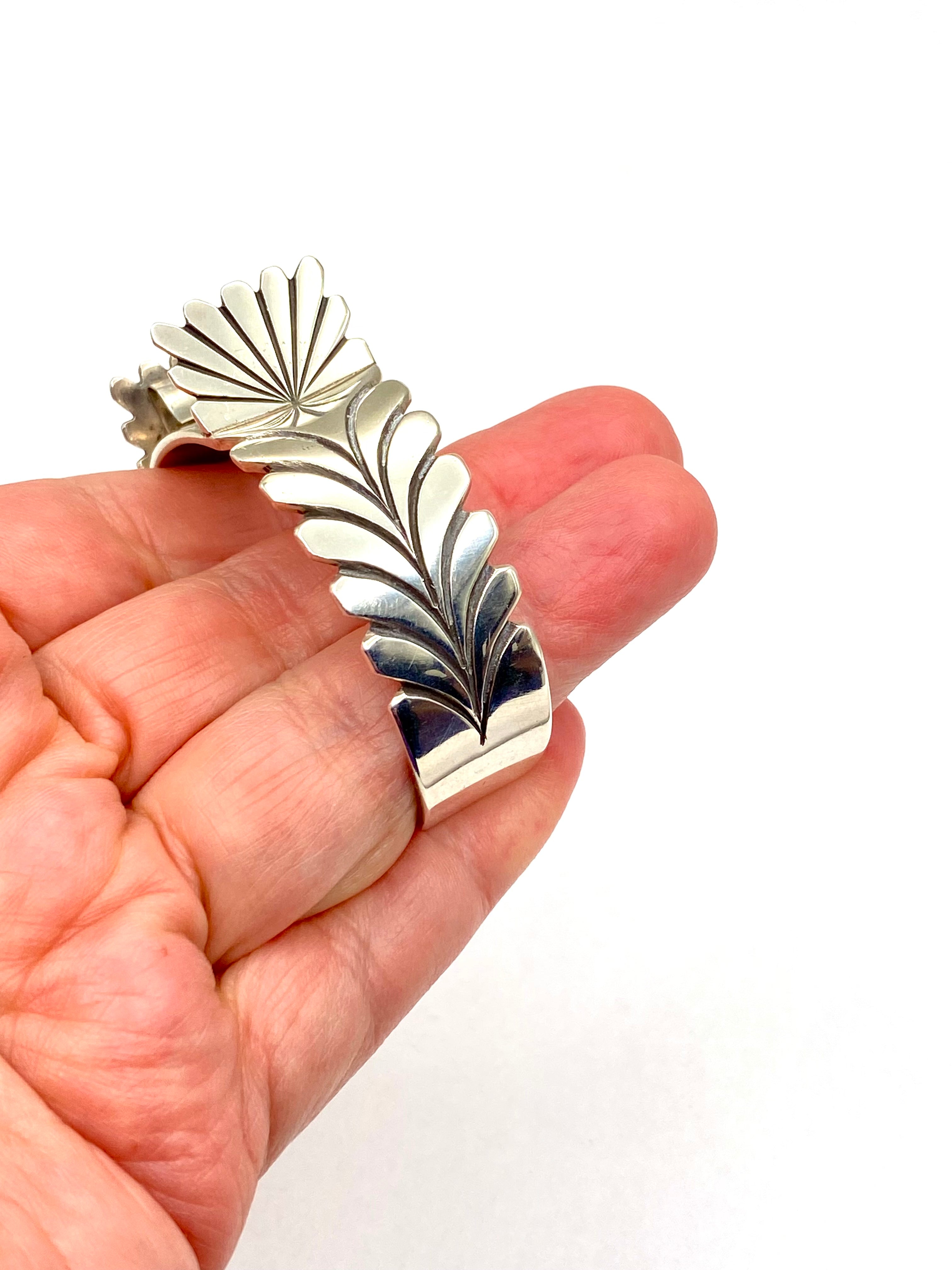 VTG Sterling Silver Cuff Watch Band Leaf Fan Stamp Work Navajo Steve Yellowhorse